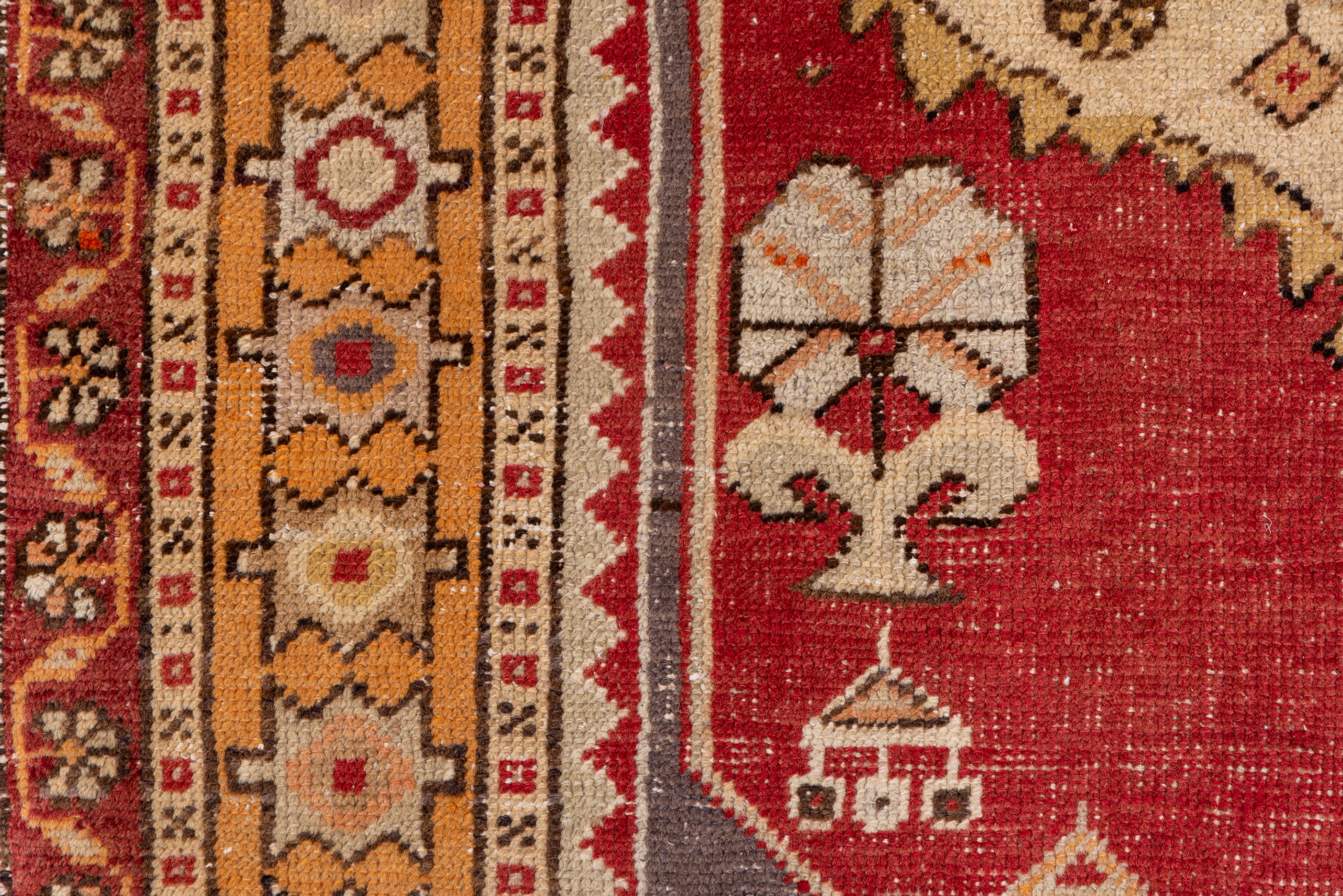 Wool Traditional Oushak Rug, Red Gray and Yellow