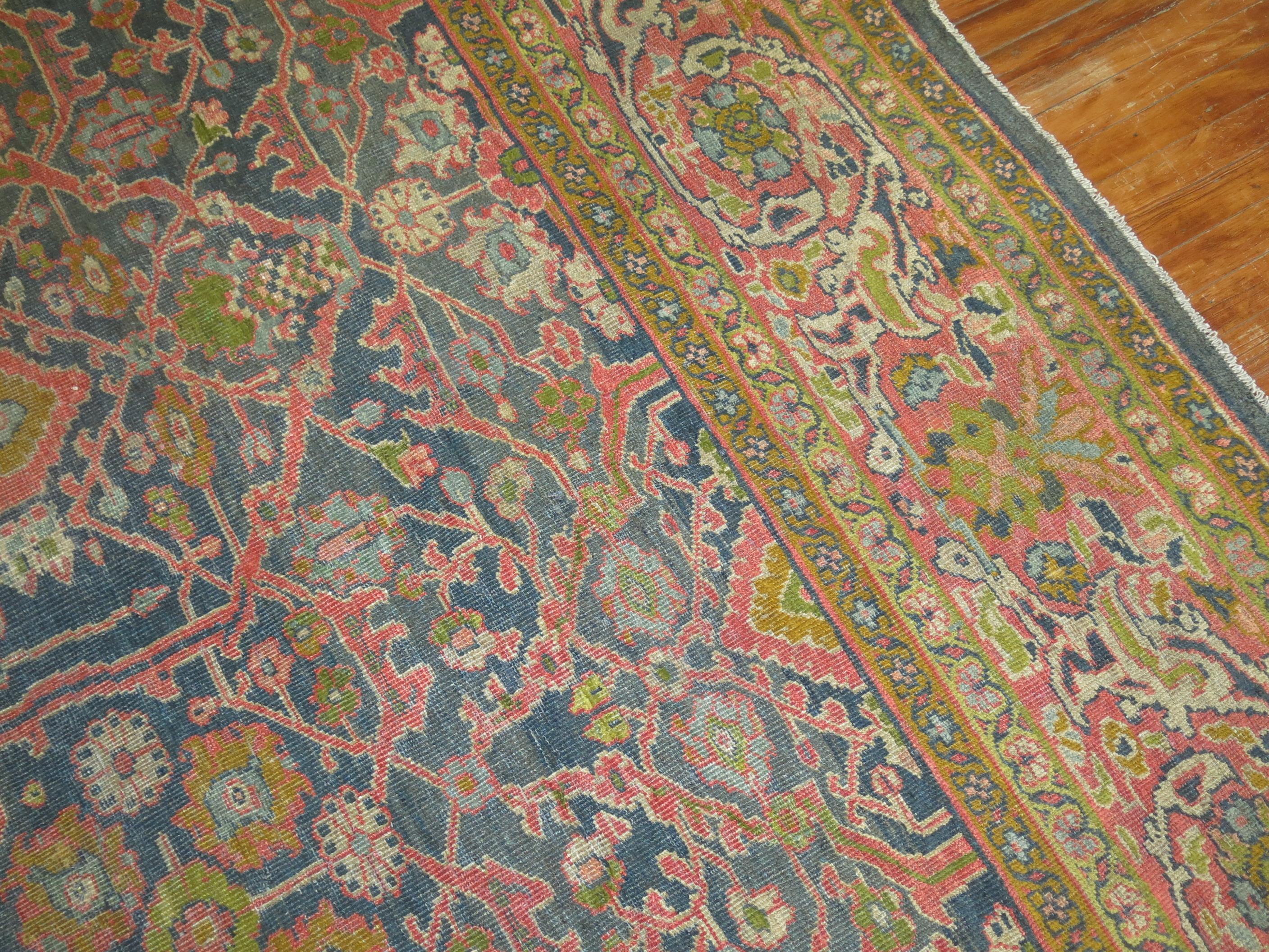 Traditional Oversize Gray Blue Pink Green Persian Mahal Rug For Sale 2