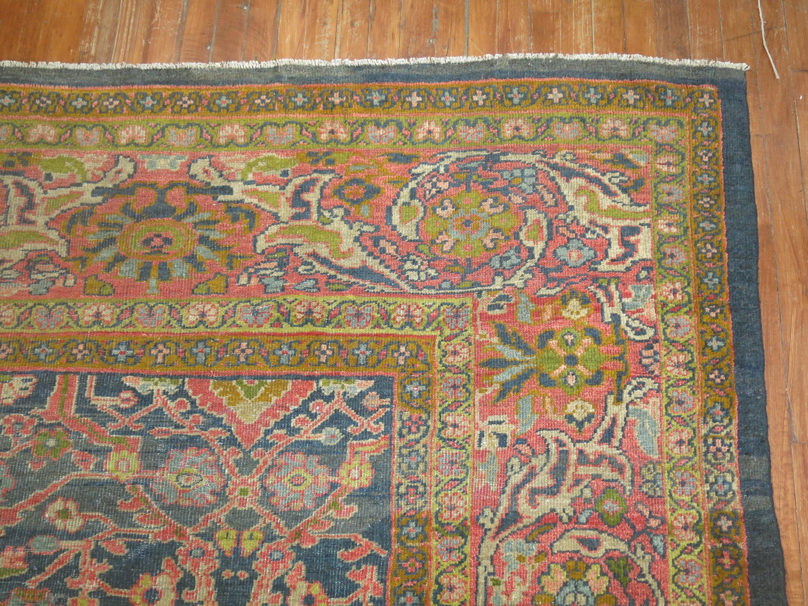 Hand-Knotted Traditional Oversize Gray Blue Pink Green Persian Mahal Rug For Sale