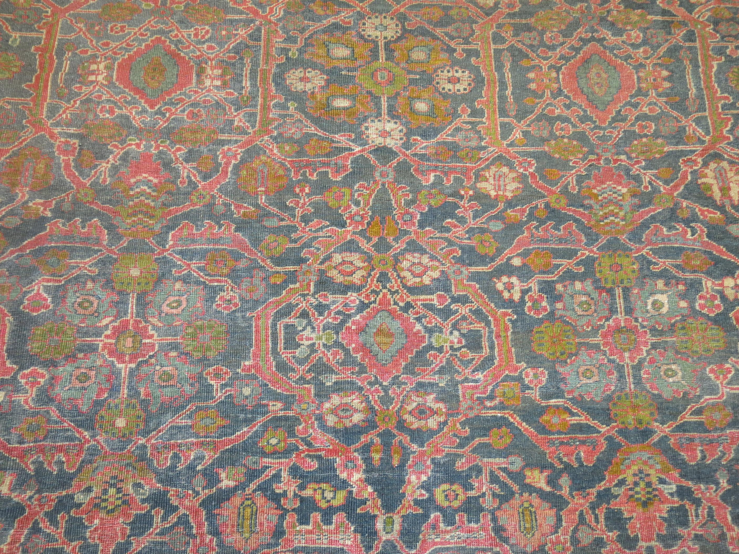 20th Century Traditional Oversize Gray Blue Pink Green Persian Mahal Rug For Sale