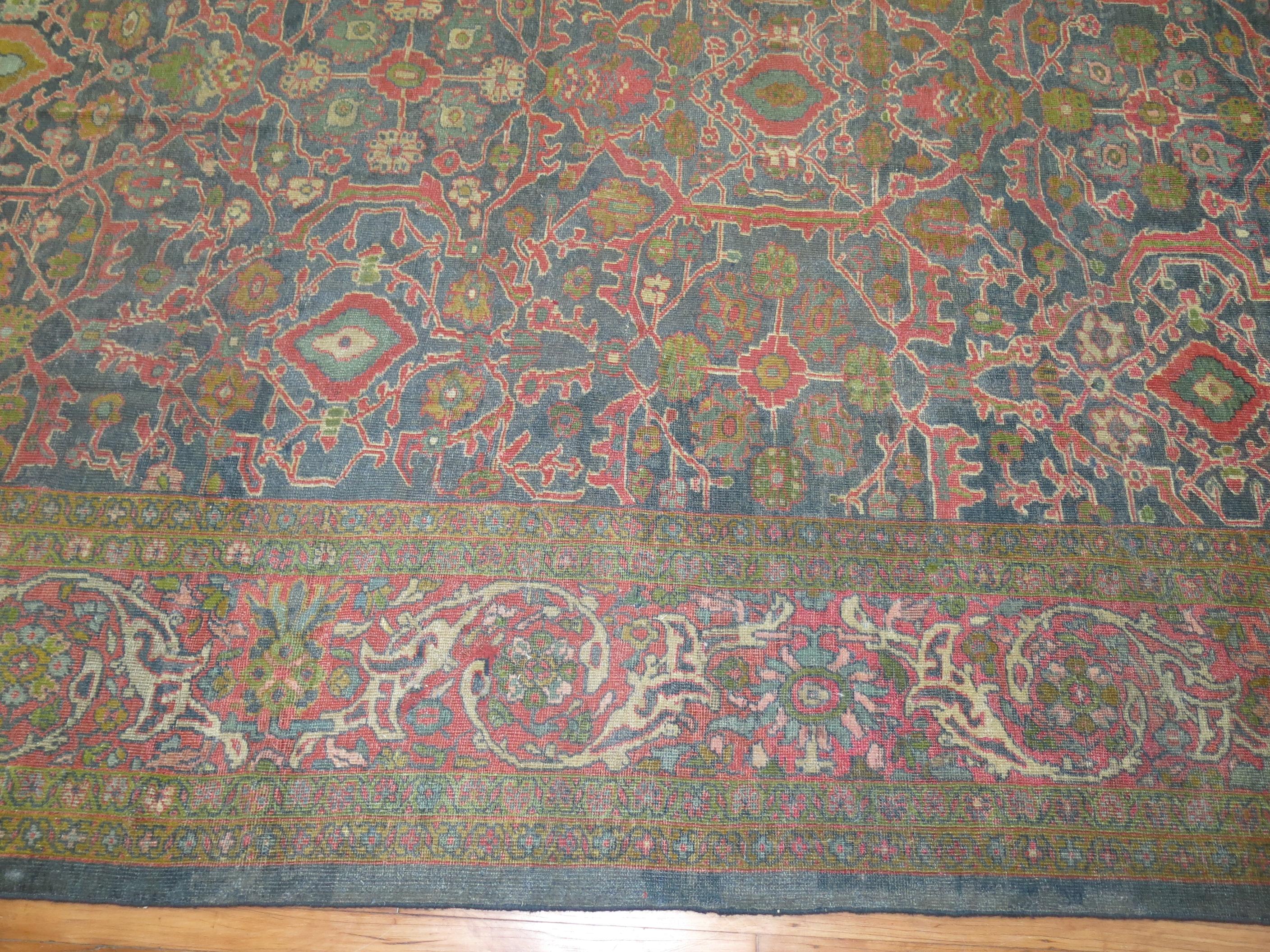 Wool Traditional Oversize Gray Blue Pink Green Persian Mahal Rug For Sale