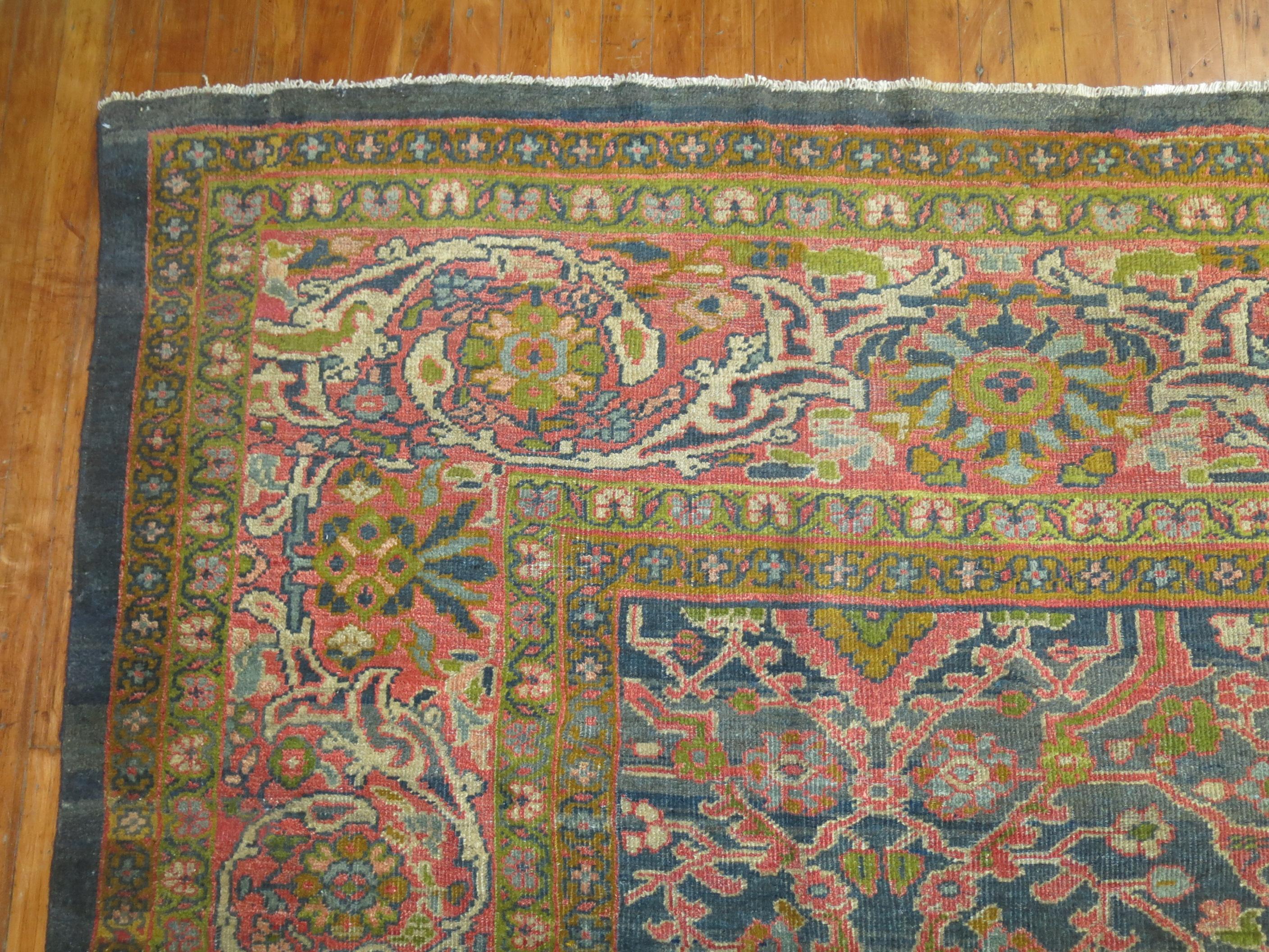 Traditional Oversize Gray Blue Pink Green Persian Mahal Rug For Sale 1