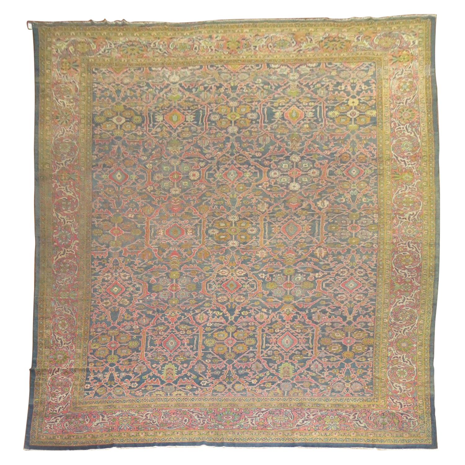 Traditional Oversize Gray Blue Pink Green Persian Mahal Rug For Sale