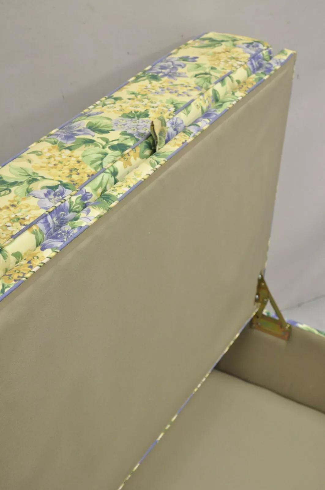 Traditional Oversized Storage Ottoman Yellow and Blue Floral Custom Upholstered 1