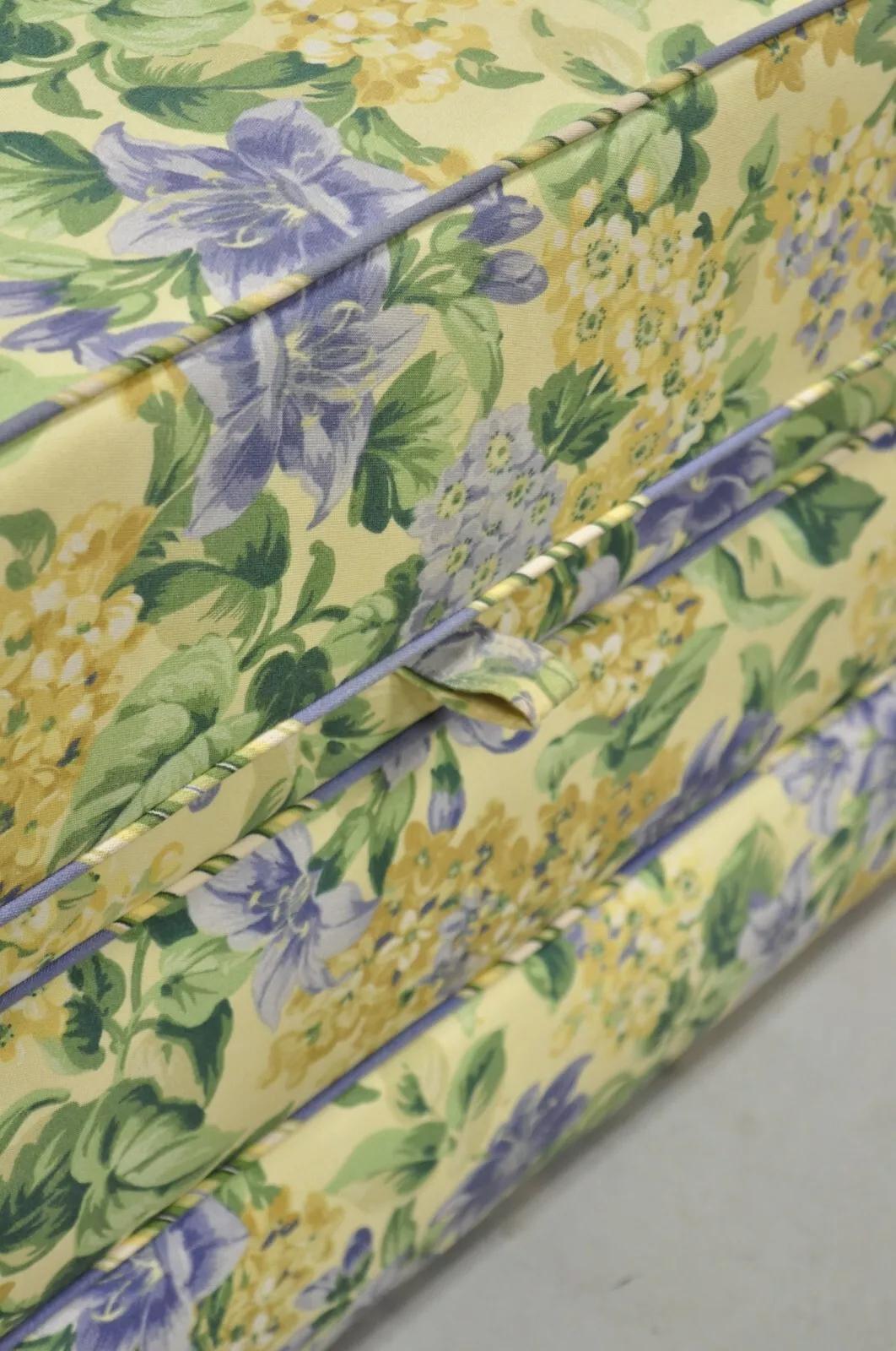 Country Traditional Oversized Storage Ottoman Yellow and Blue Floral Custom Upholstered