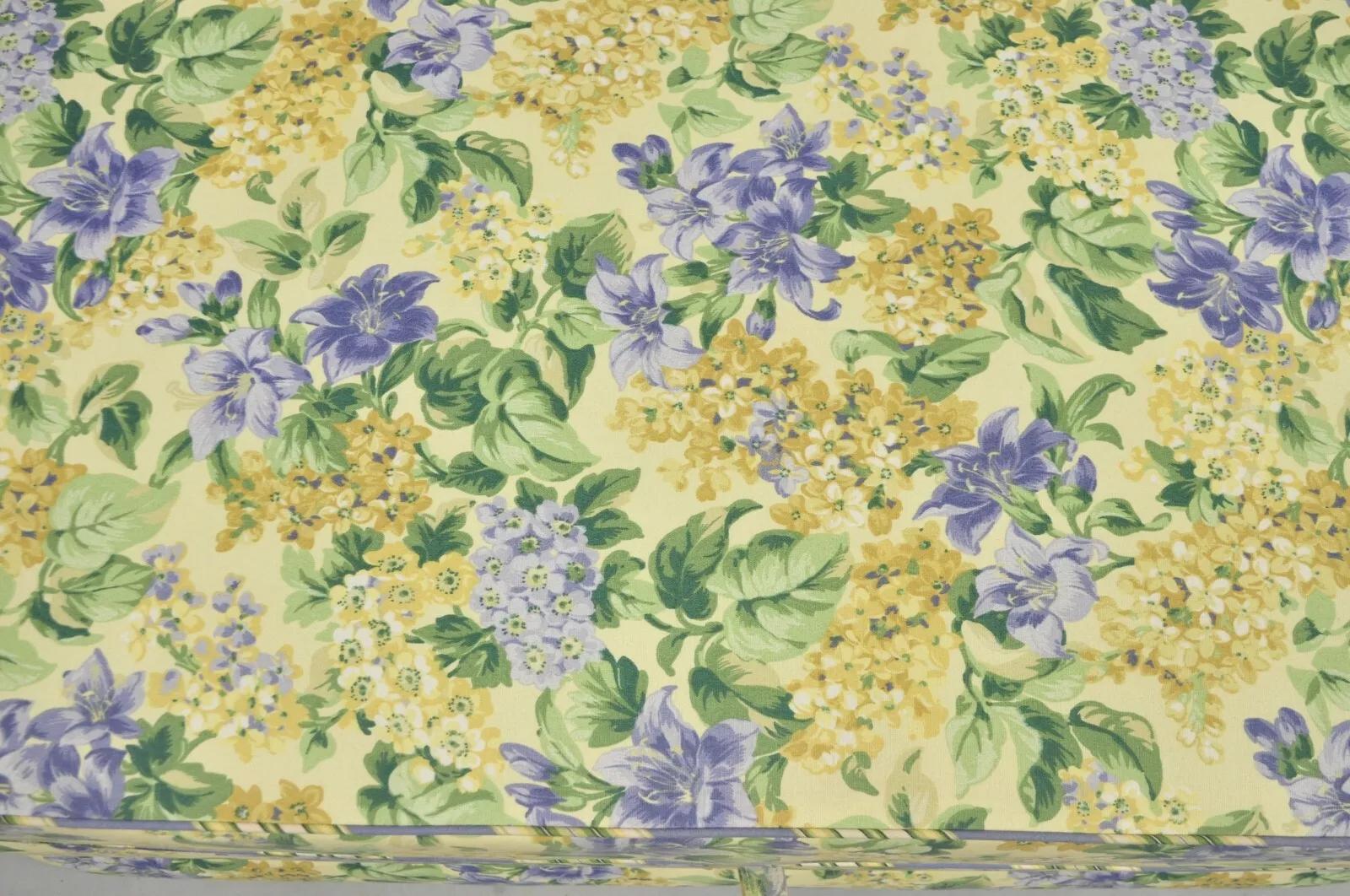 Unknown Traditional Oversized Storage Ottoman Yellow and Blue Floral Custom Upholstered