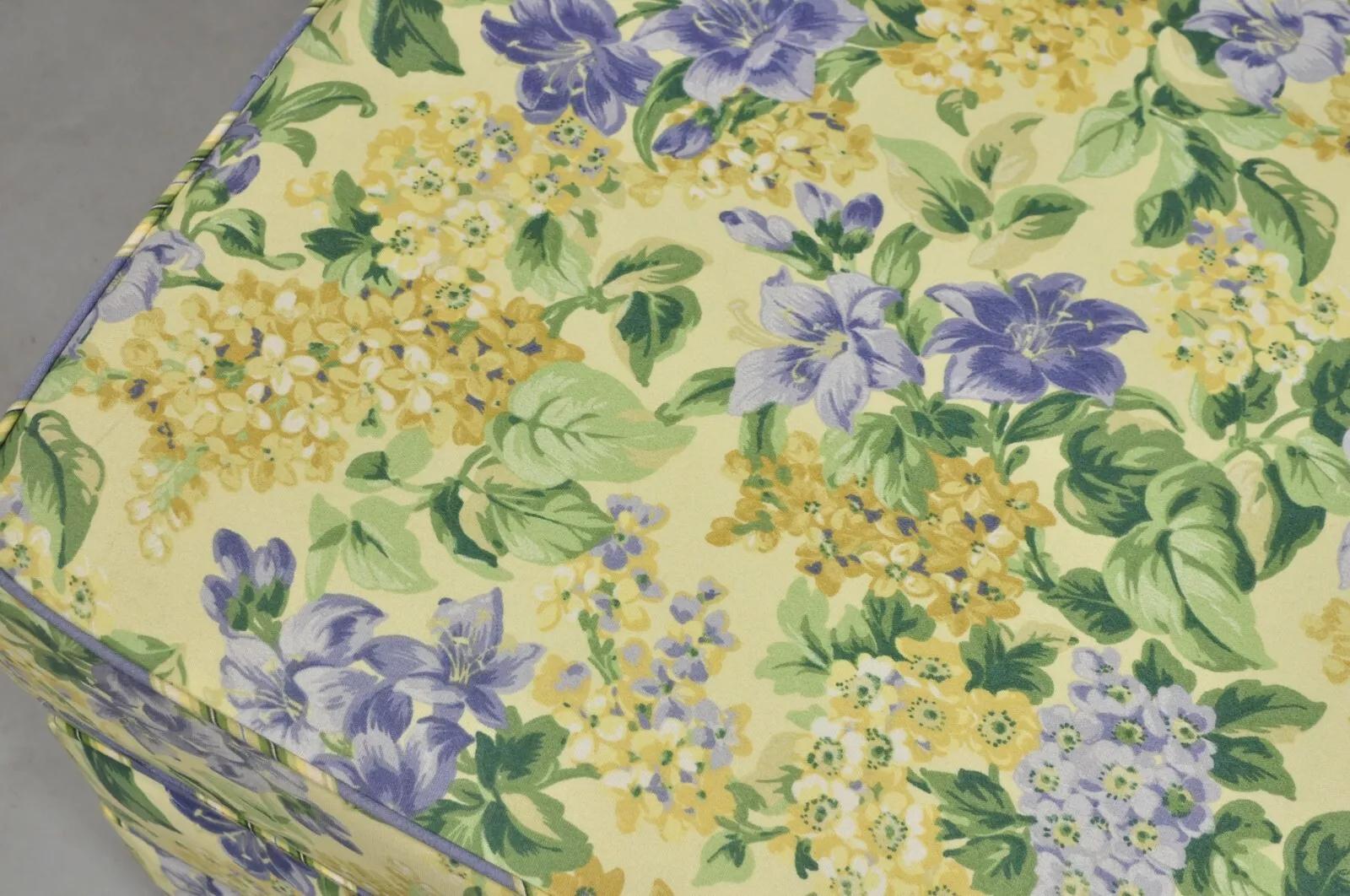 Traditional Oversized Storage Ottoman Yellow and Blue Floral Custom Upholstered In Good Condition In Philadelphia, PA