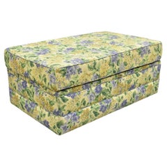 Vintage Traditional Oversized Storage Ottoman Yellow and Blue Floral Custom Upholstered