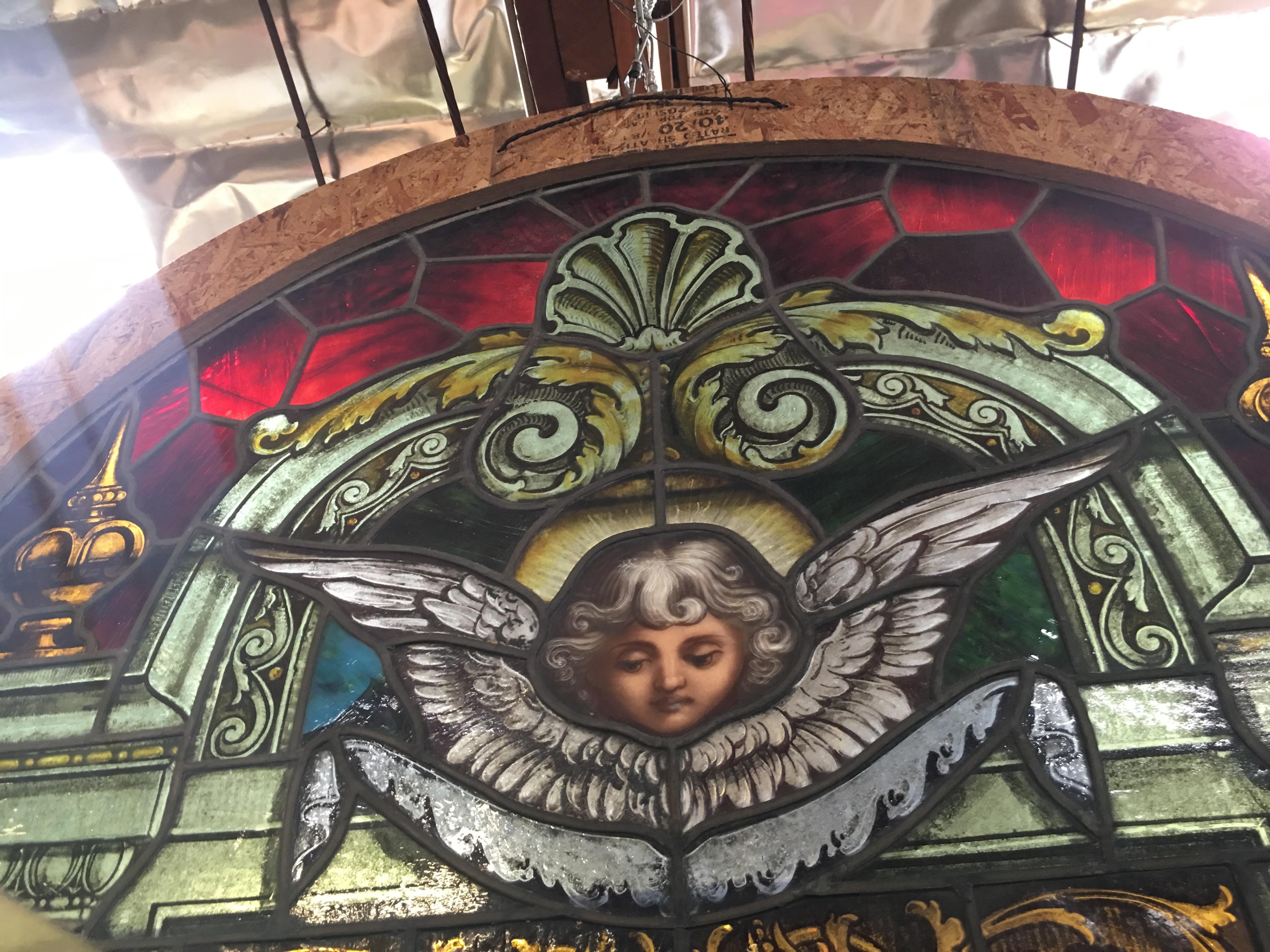 Traditional Painted Laminated Cherub Stained Glass Windows 2