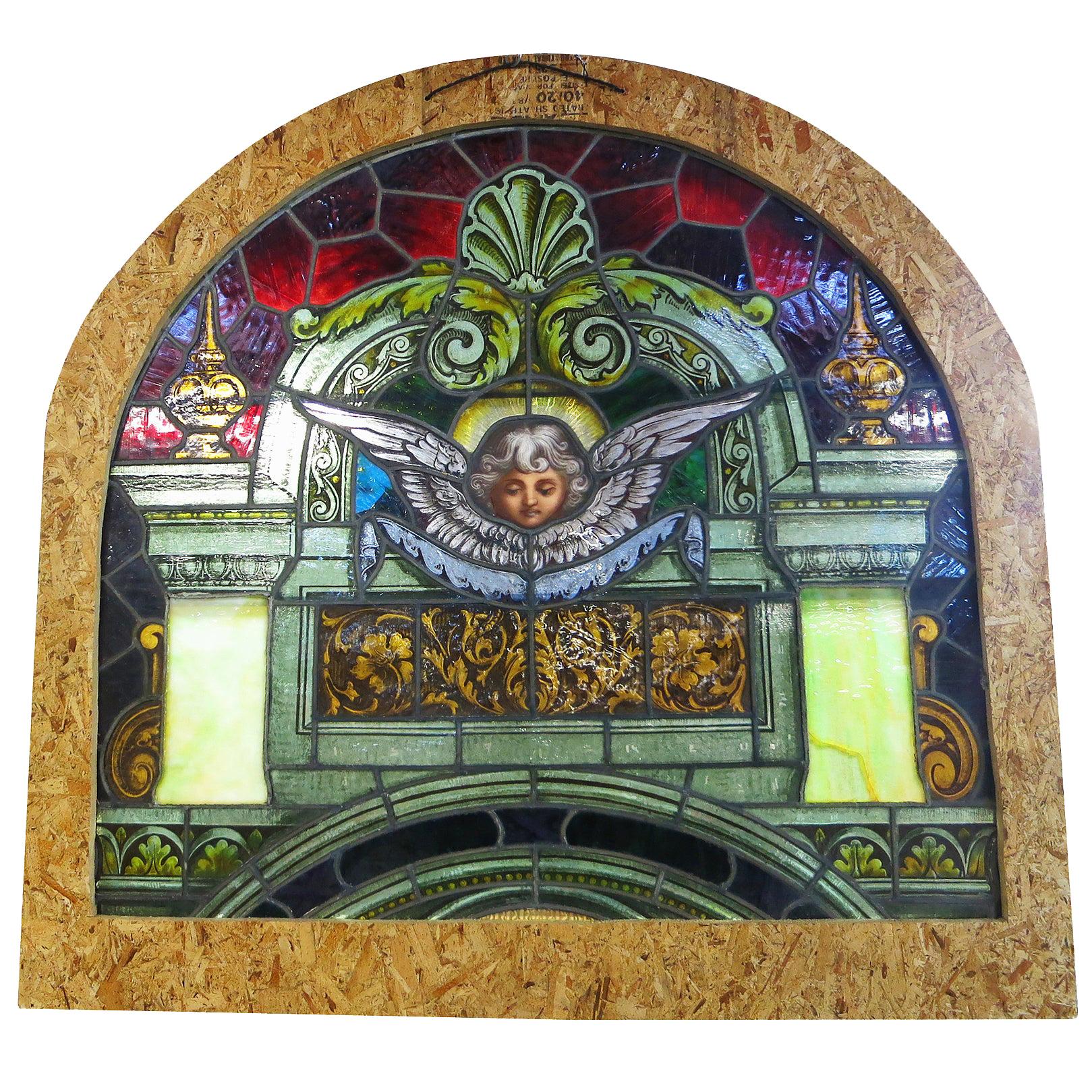 Traditional Painted Laminated Cherub Stained Glass Windows