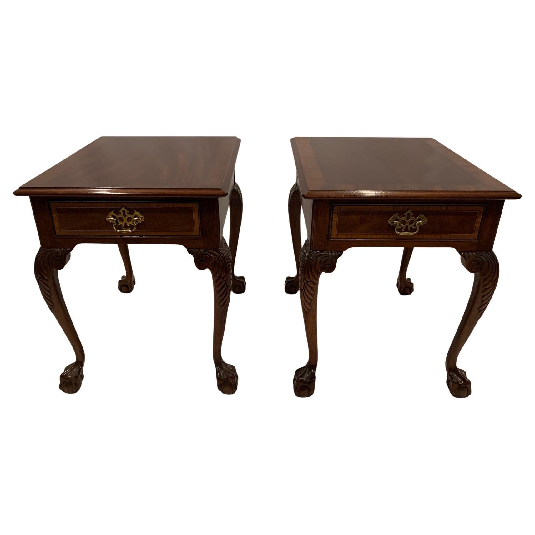 Traditional Pair of Mahogany Ball & Claw Foot Night Stands End Tables