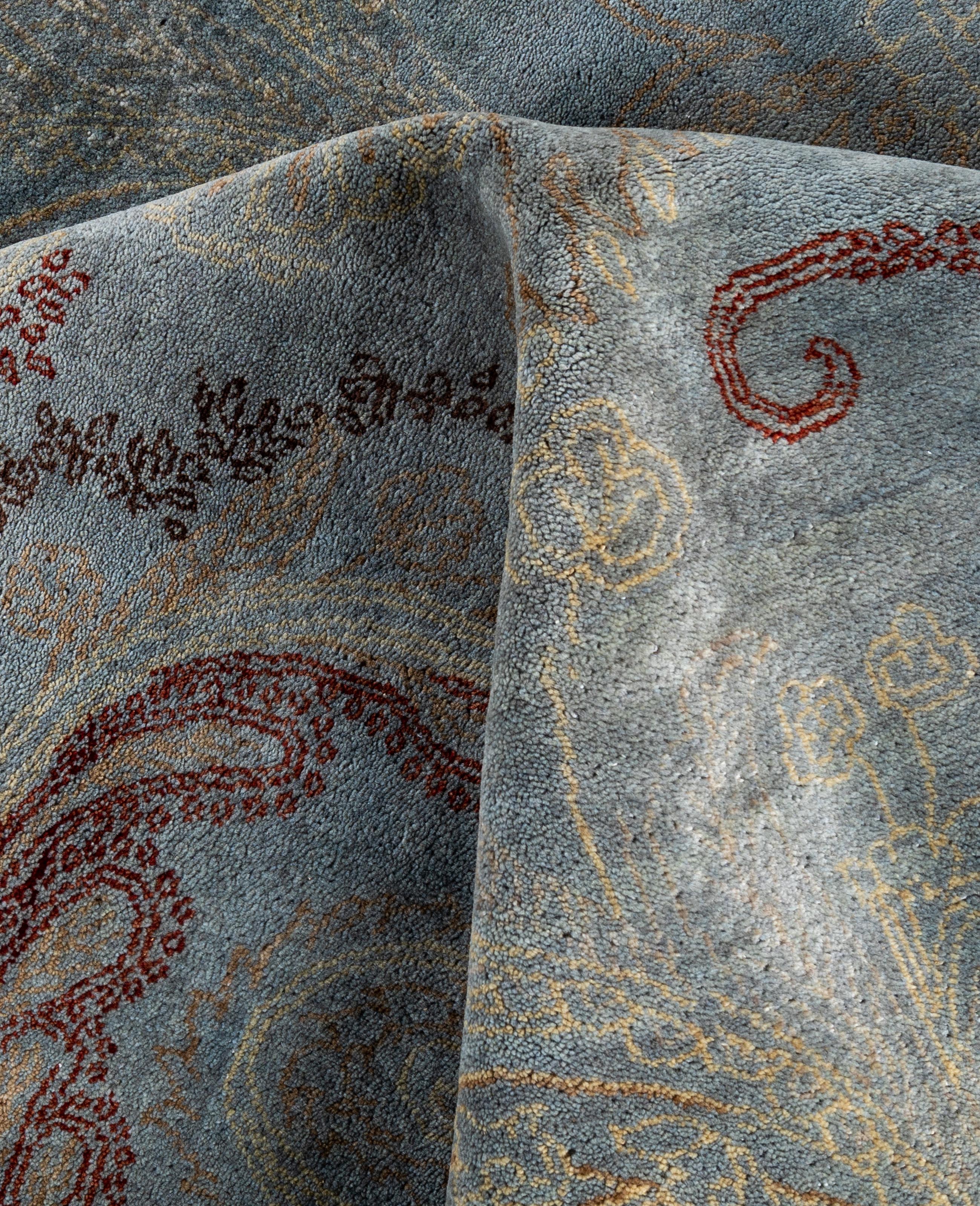 Alfombra Paisley Tradicional de Lana Anudada a Mano Gris 8' 0