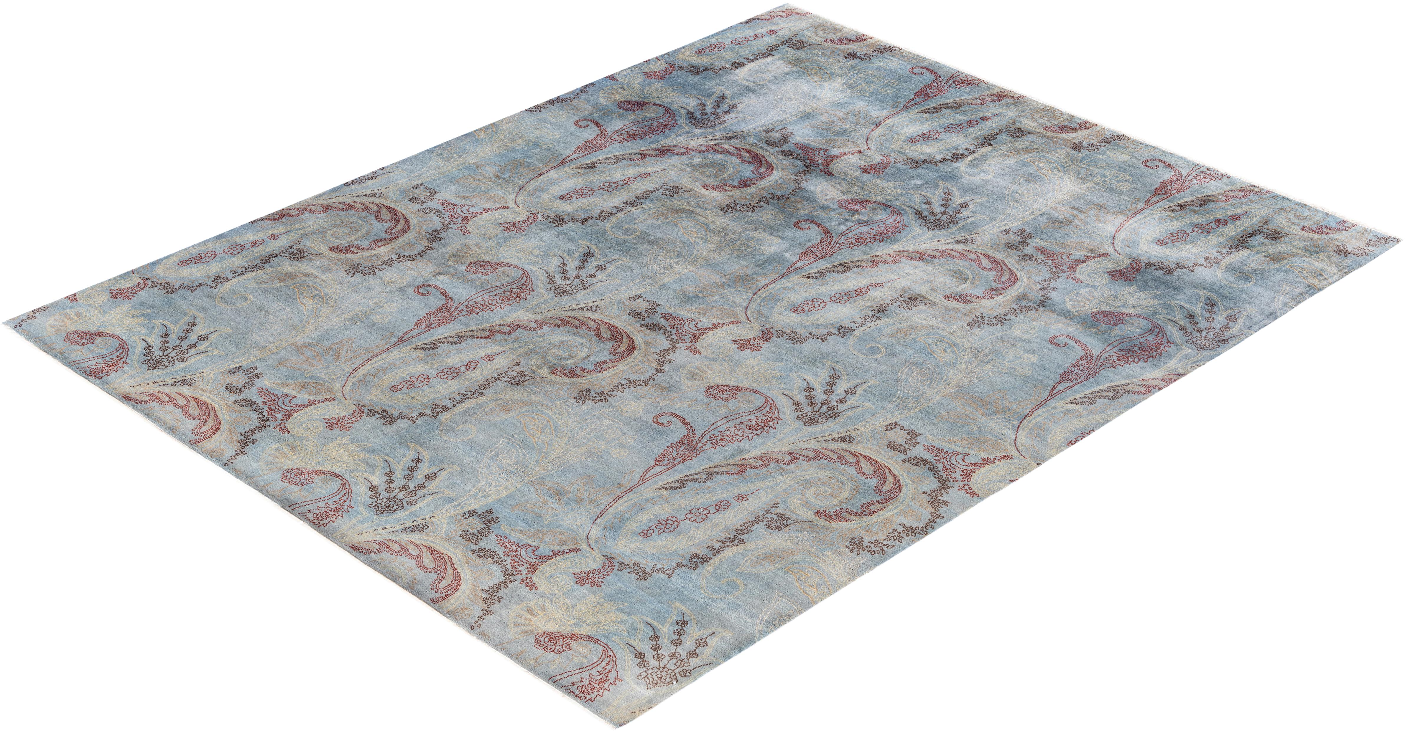 Alfombra Paisley Tradicional de Lana Anudada a Mano Gris 8' 0