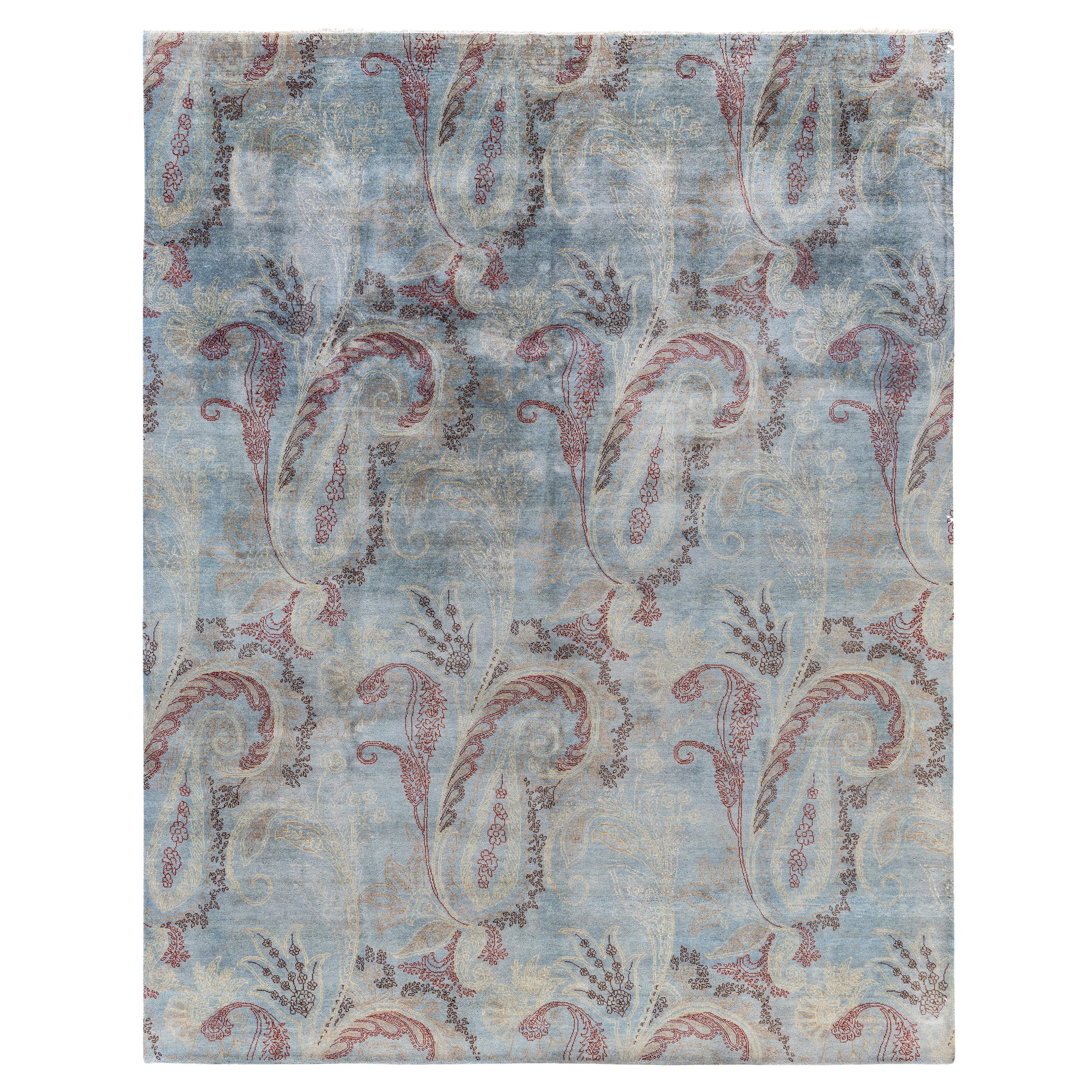 Alfombra Paisley Tradicional de Lana Anudada a Mano Gris 8' 0" x 10' 2 en venta