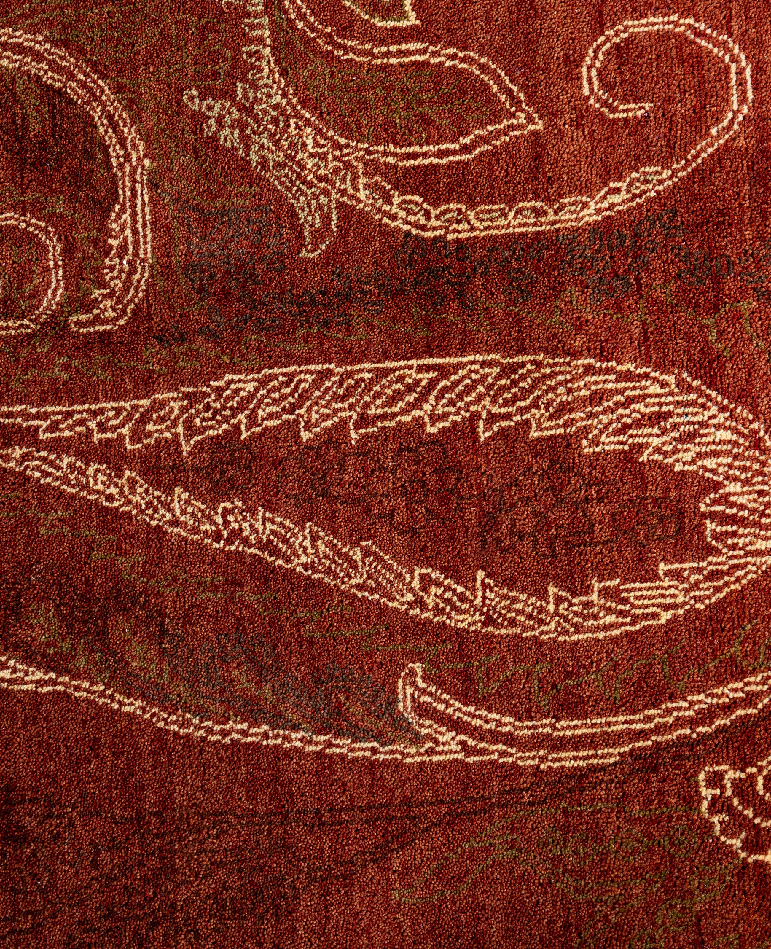 Indian Traditional Paisley Wool Hand Knotted Red Area Rug 8' 3