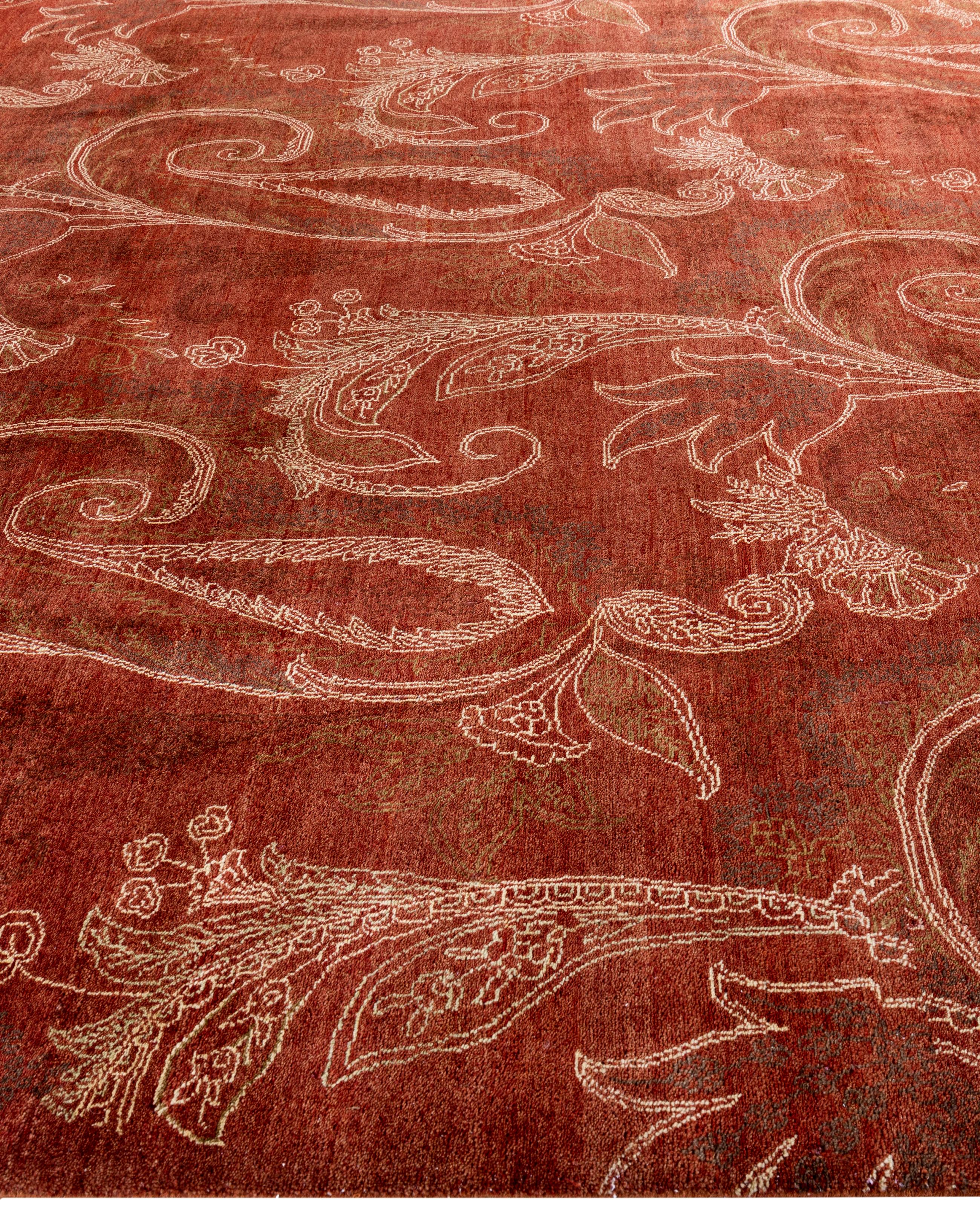 Hand-Knotted Traditional Paisley Wool Hand Knotted Red Area Rug 8' 3