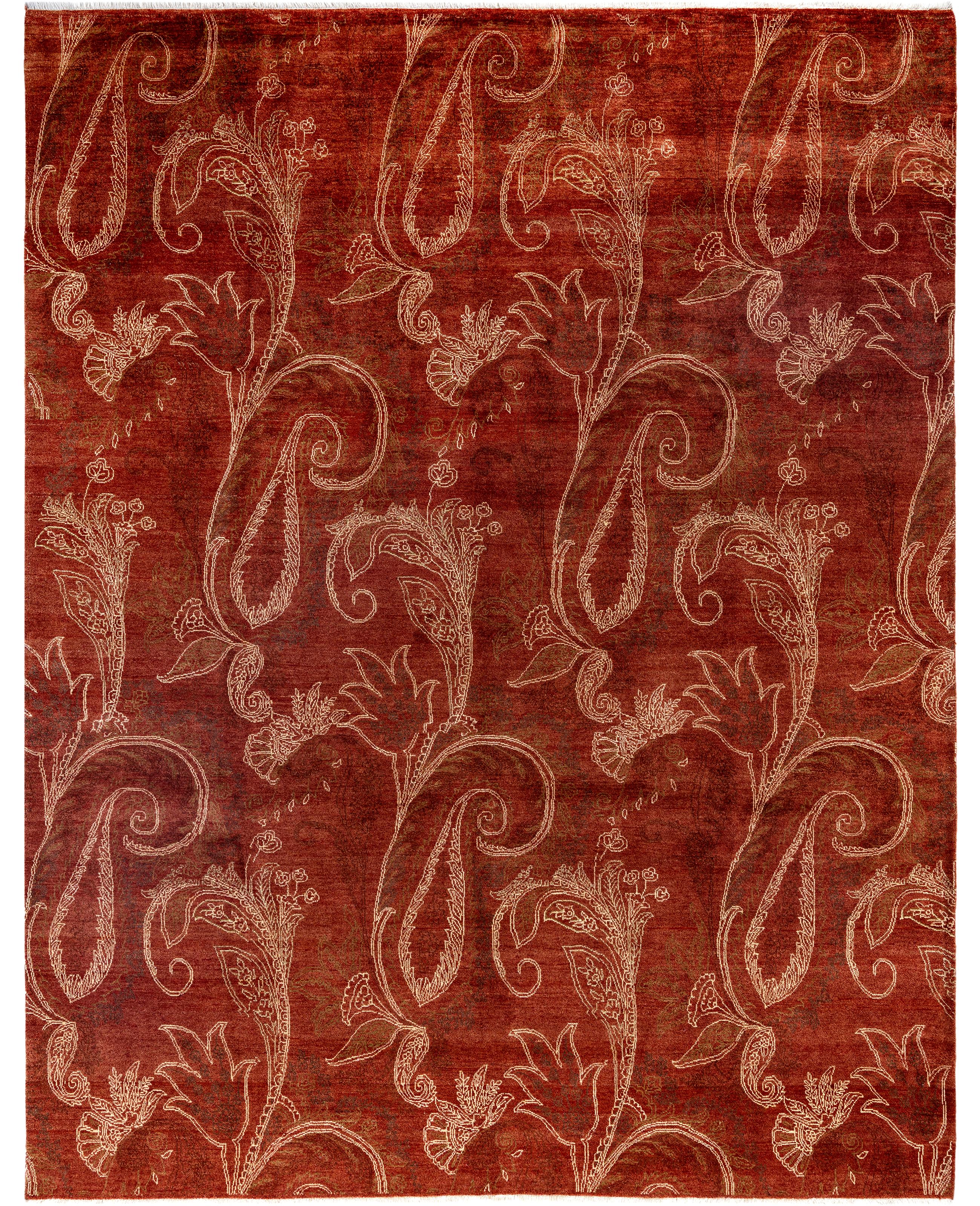 Alfombra Paisley Tradicional de Lana Anudada a Mano Roja 8' 3" x 10' 4