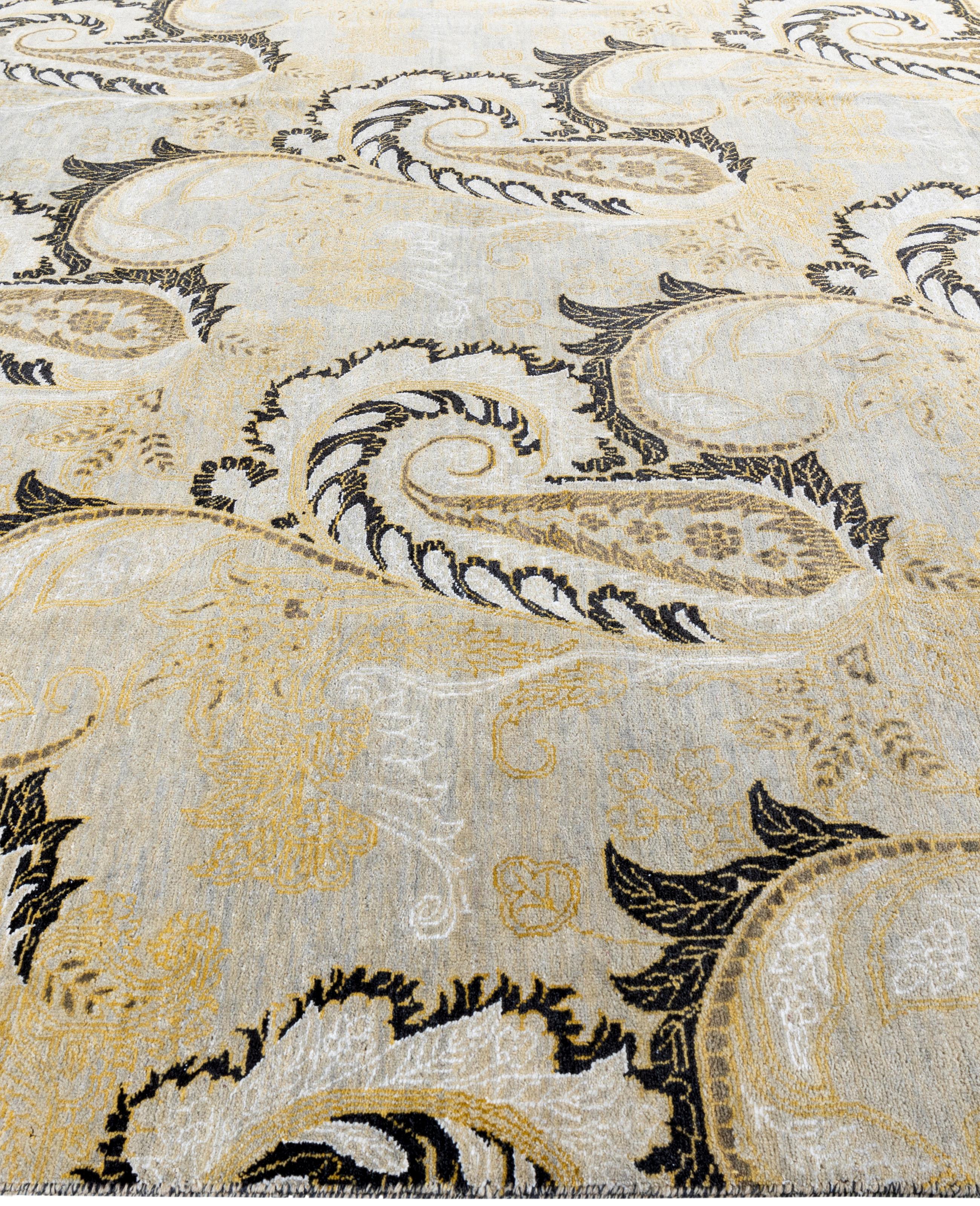 Noué à la main Tapis traditionnel en laine et soie nouée à la main beige 8' 1