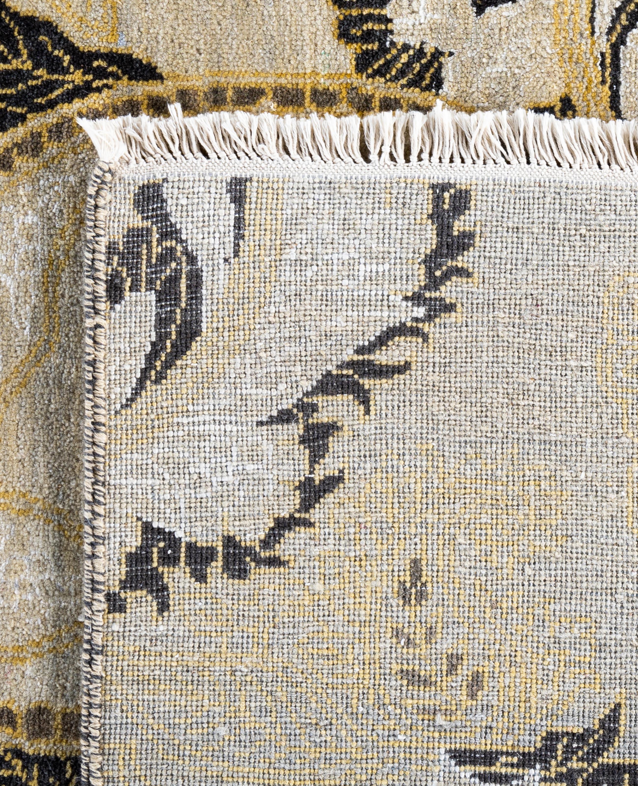 Tapis traditionnel en laine et soie nouée à la main beige 8' 1