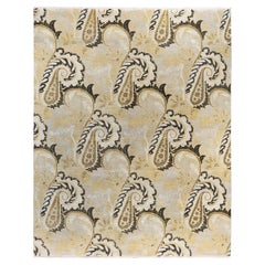 Tappeto tradizionale Paisley in lana e seta annodato a mano di colore beige, 8' 1" x 9' 10".