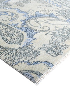 Traditioneller handgeknüpfter grauer Teppich aus Wolle und Seide mit Paisleymuster 7' 10" x 10' 4"