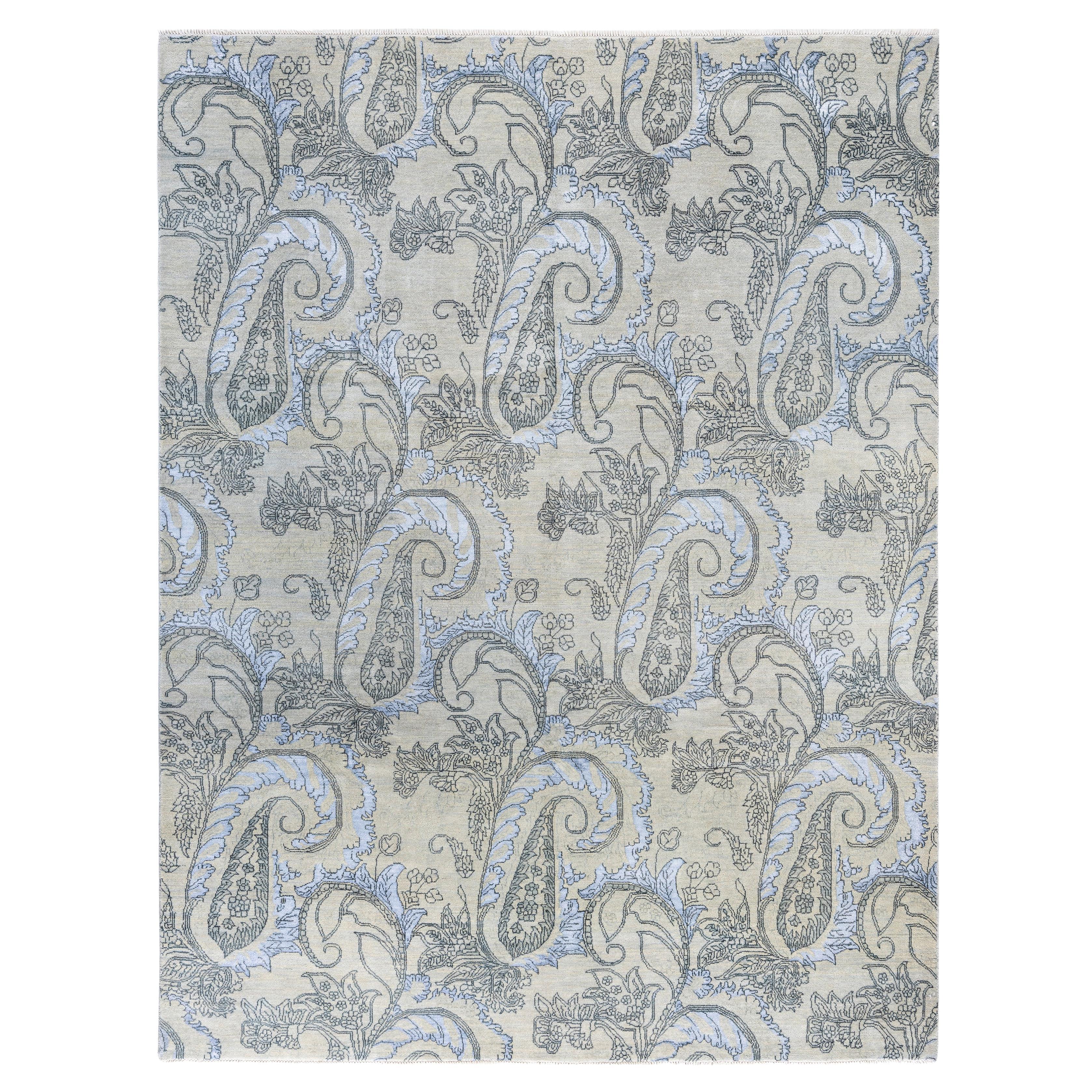 Alfombra Paisley Tradicional de Lana y Seda Anudada a Mano Gris 7' 10" x 10' 4