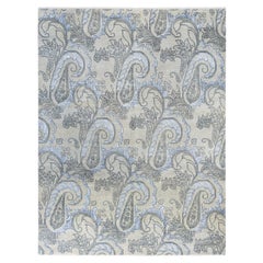 Alfombra Paisley Tradicional de Lana y Seda Anudada a Mano Gris 7' 10" x 10' 4