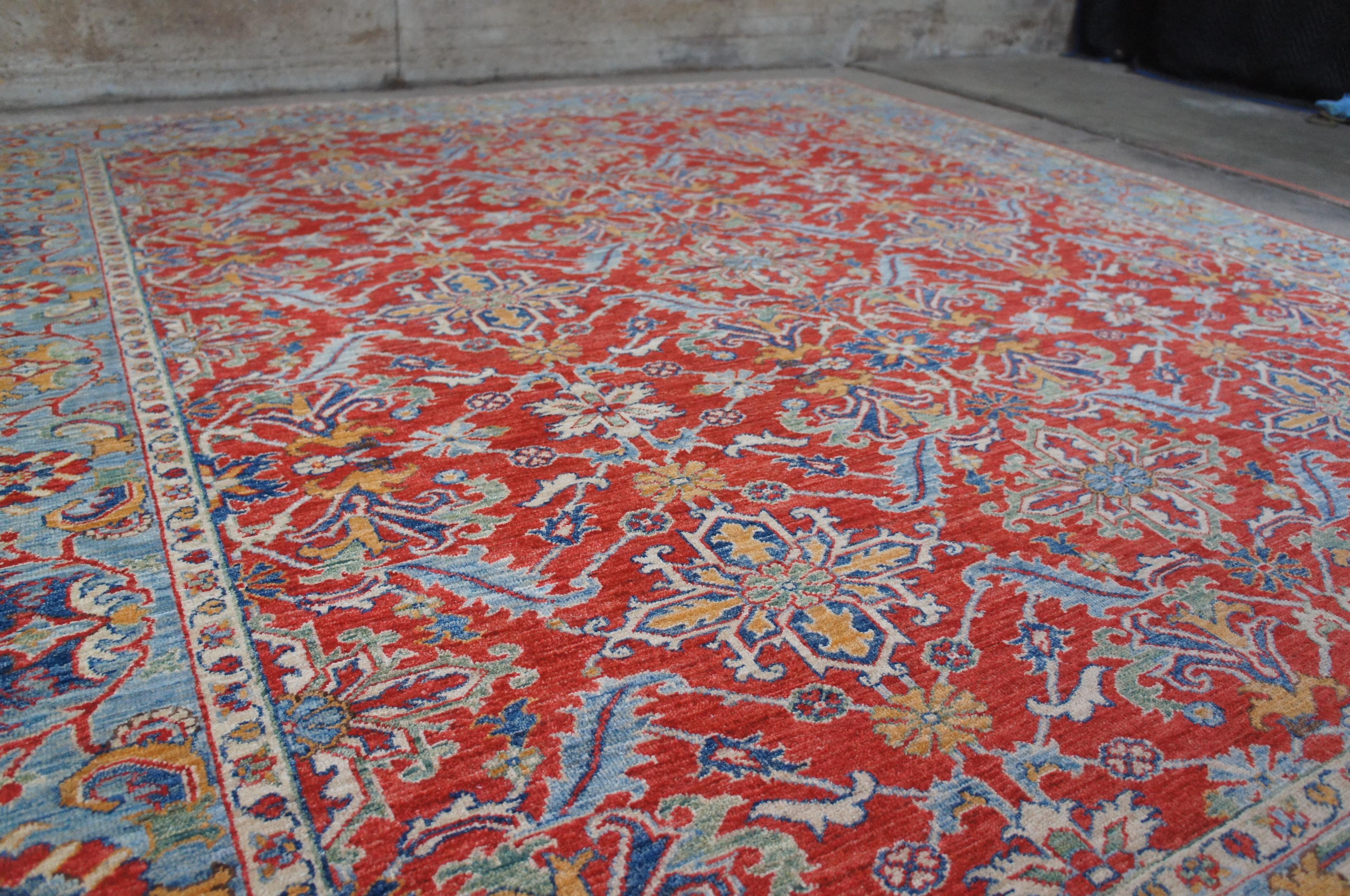 Traditional Pakistan Hand Knotted Wool Floral Area Rug Carpet Red Blue 2