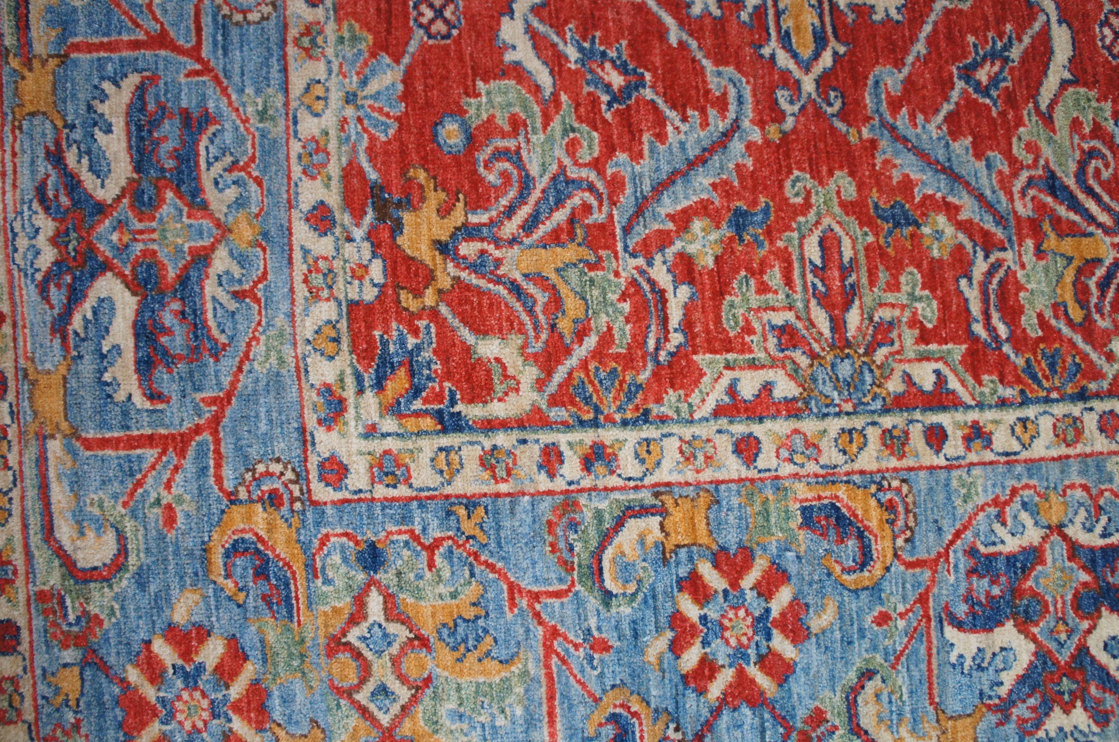 Traditional Pakistan Hand Knotted Wool Floral Area Rug Carpet Red Blue 3