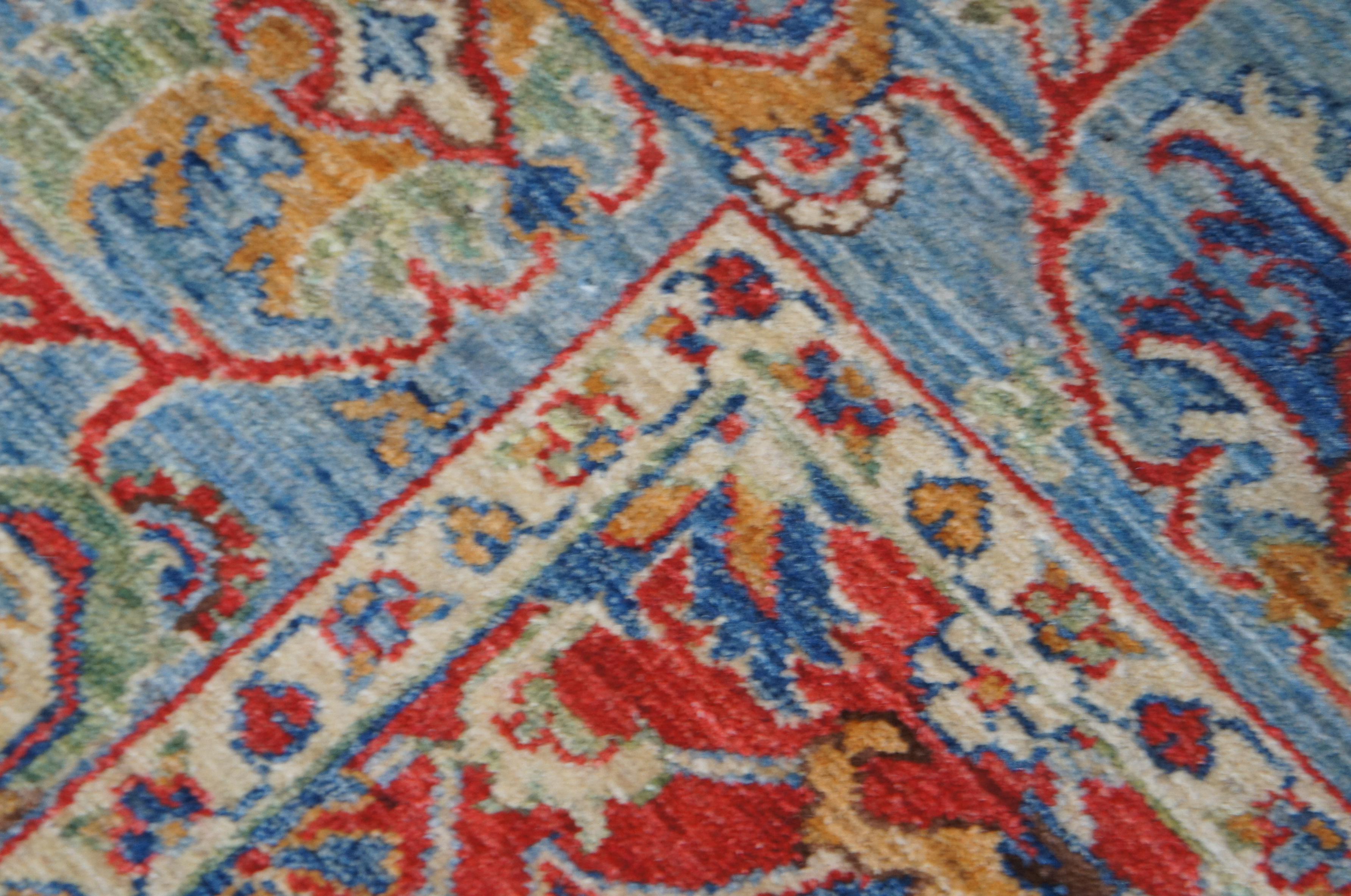 Islamic Traditional Pakistan Hand Knotted Wool Floral Area Rug Carpet Red Blue