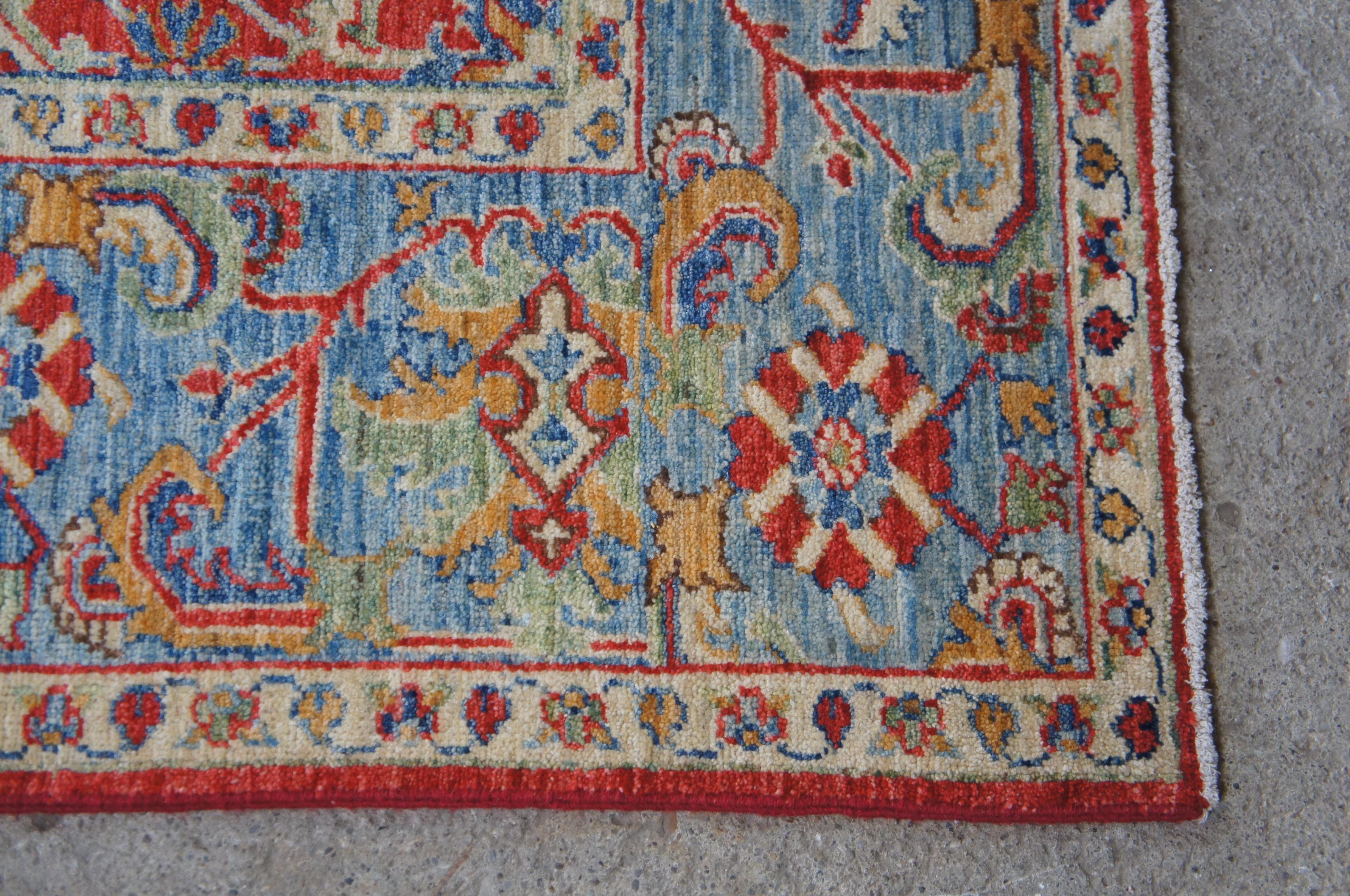 Traditional Pakistan Hand Knotted Wool Floral Area Rug Carpet Red Blue In Good Condition In Dayton, OH