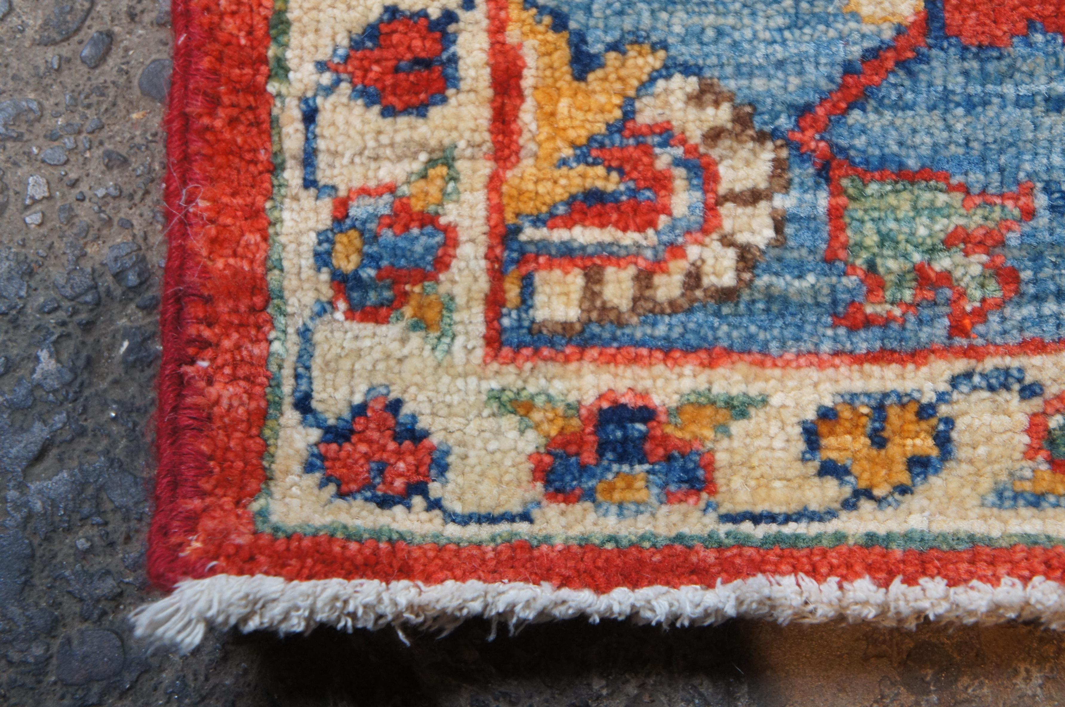 Traditional Pakistan Hand Knotted Wool Floral Area Rug Carpet Red Blue 1
