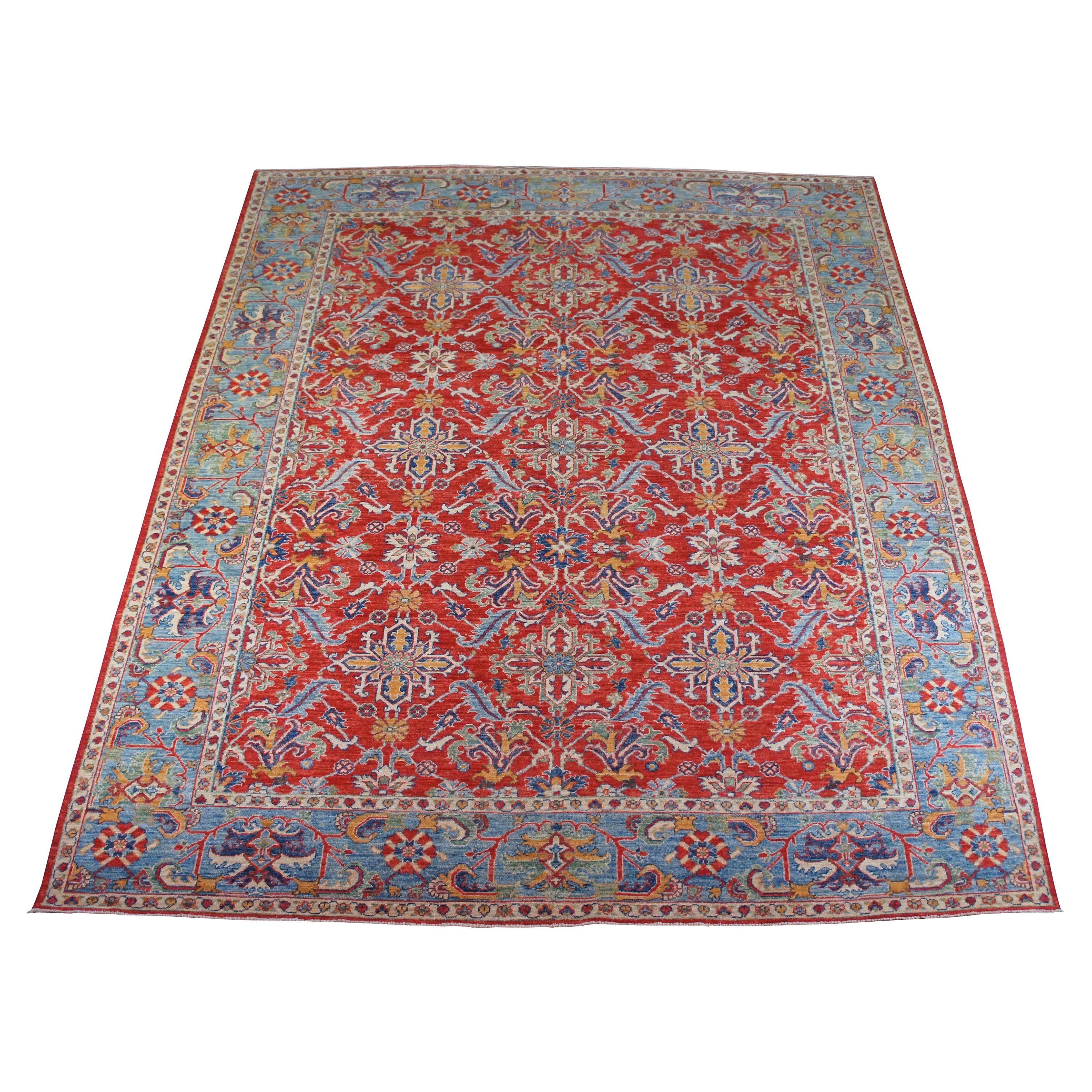 Traditional Pakistan Hand Knotted Wool Floral Area Rug Carpet Red Blue
