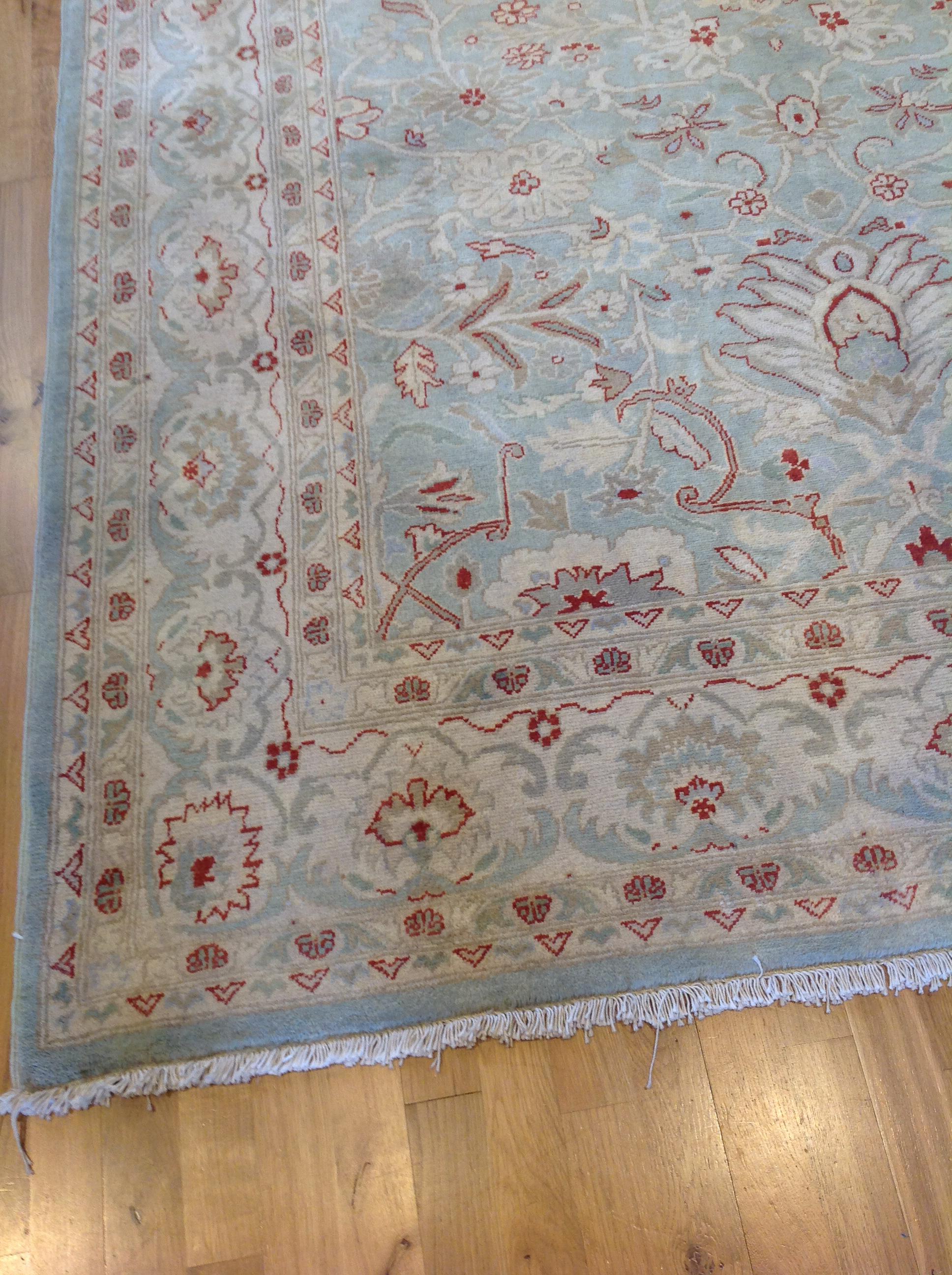 Hand-Knotted Traditional Pakistani Area Rug in Light Sage Green For Sale