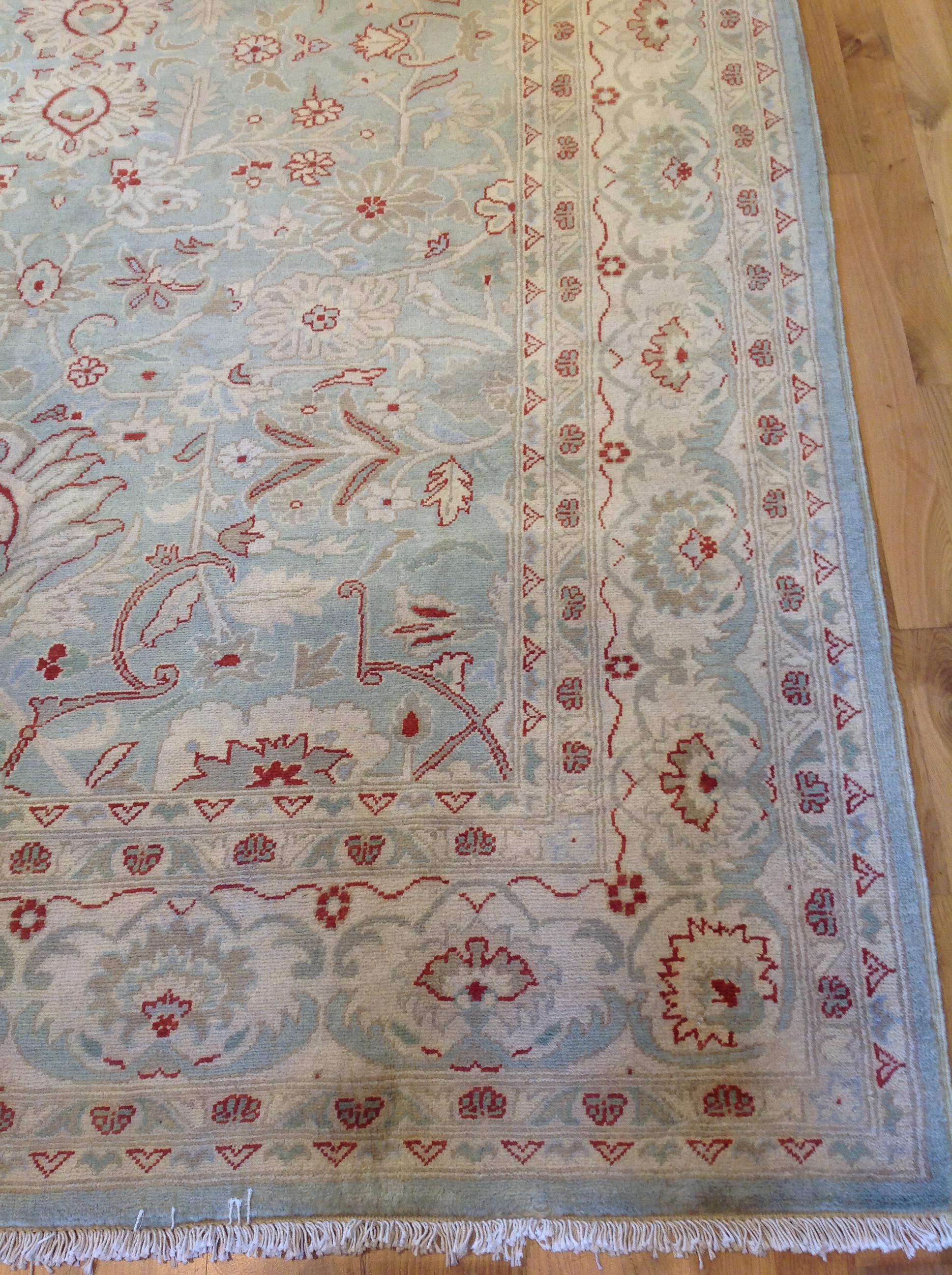 Contemporary Traditional Pakistani Area Rug in Light Sage Green For Sale
