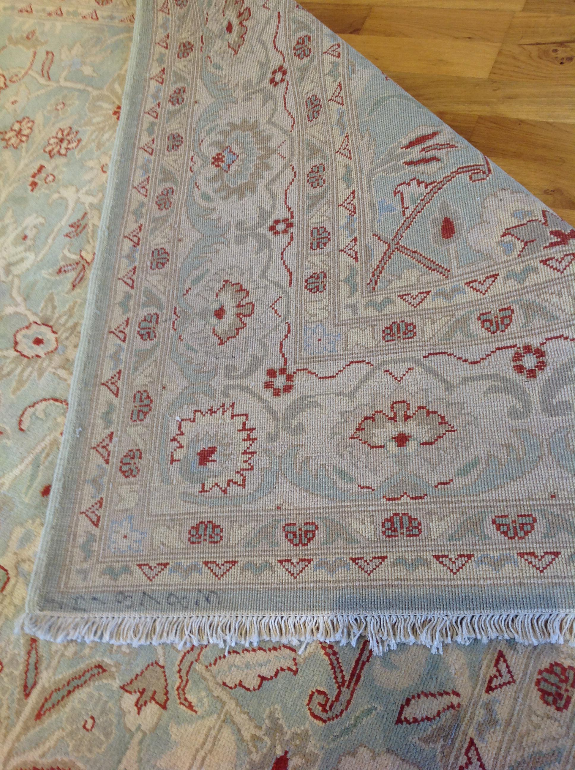 Wool Traditional Pakistani Area Rug in Light Sage Green For Sale
