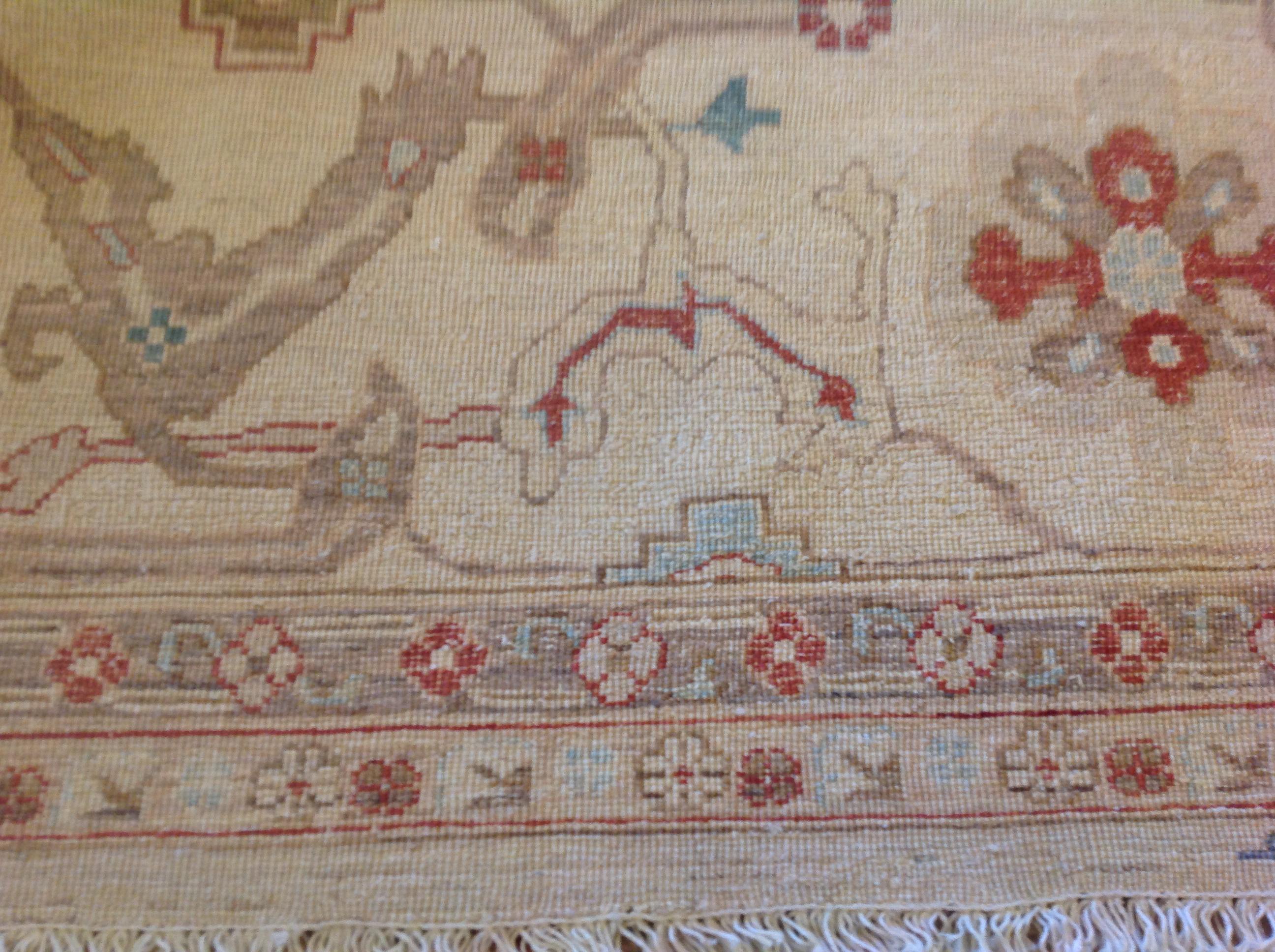 Traditional Pakistani Beige Wool Area Rug with Floral Motif For Sale 2