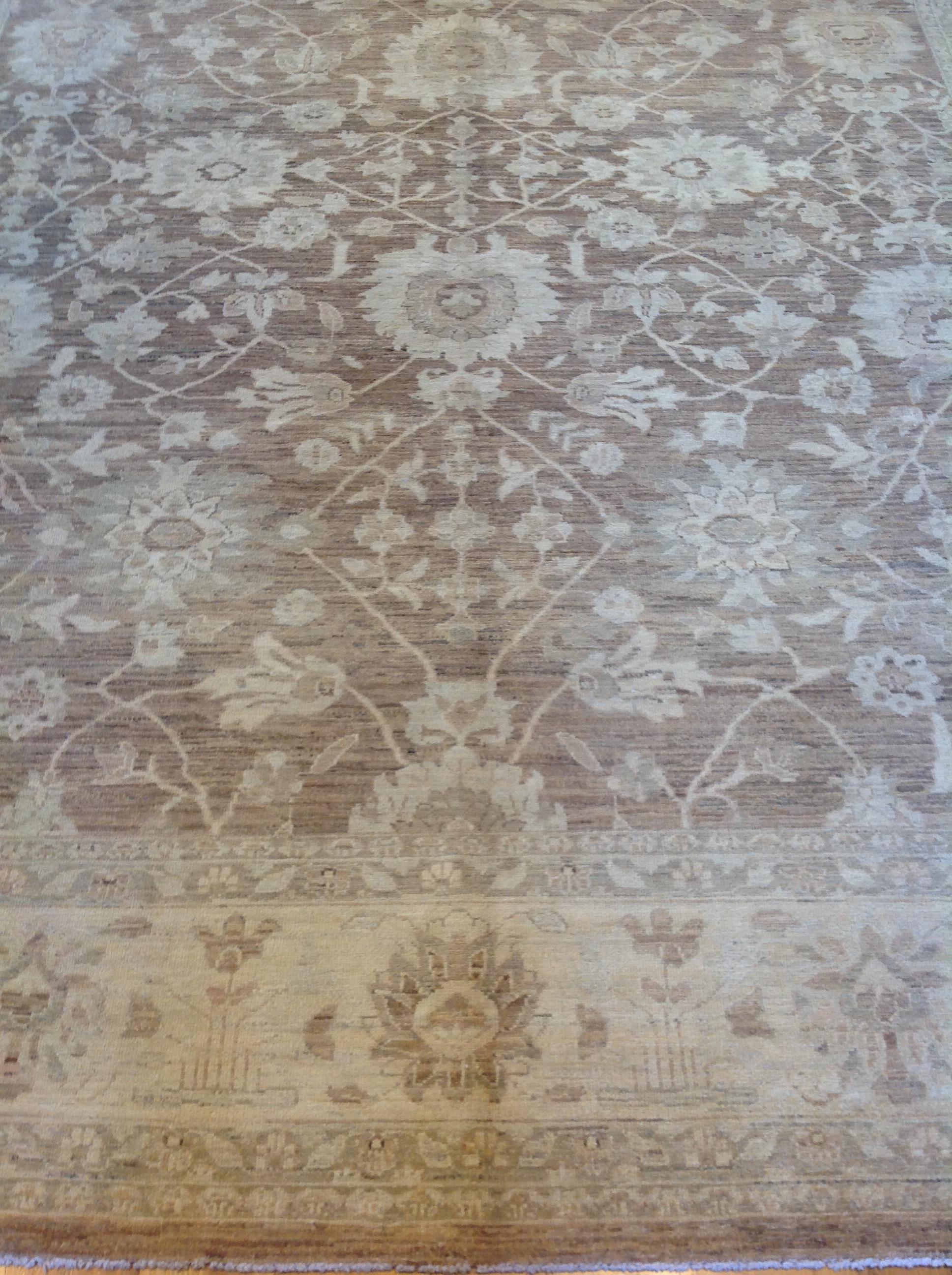 Contemporary Traditional Pakistani Brown Floral Wool Area Rug For Sale