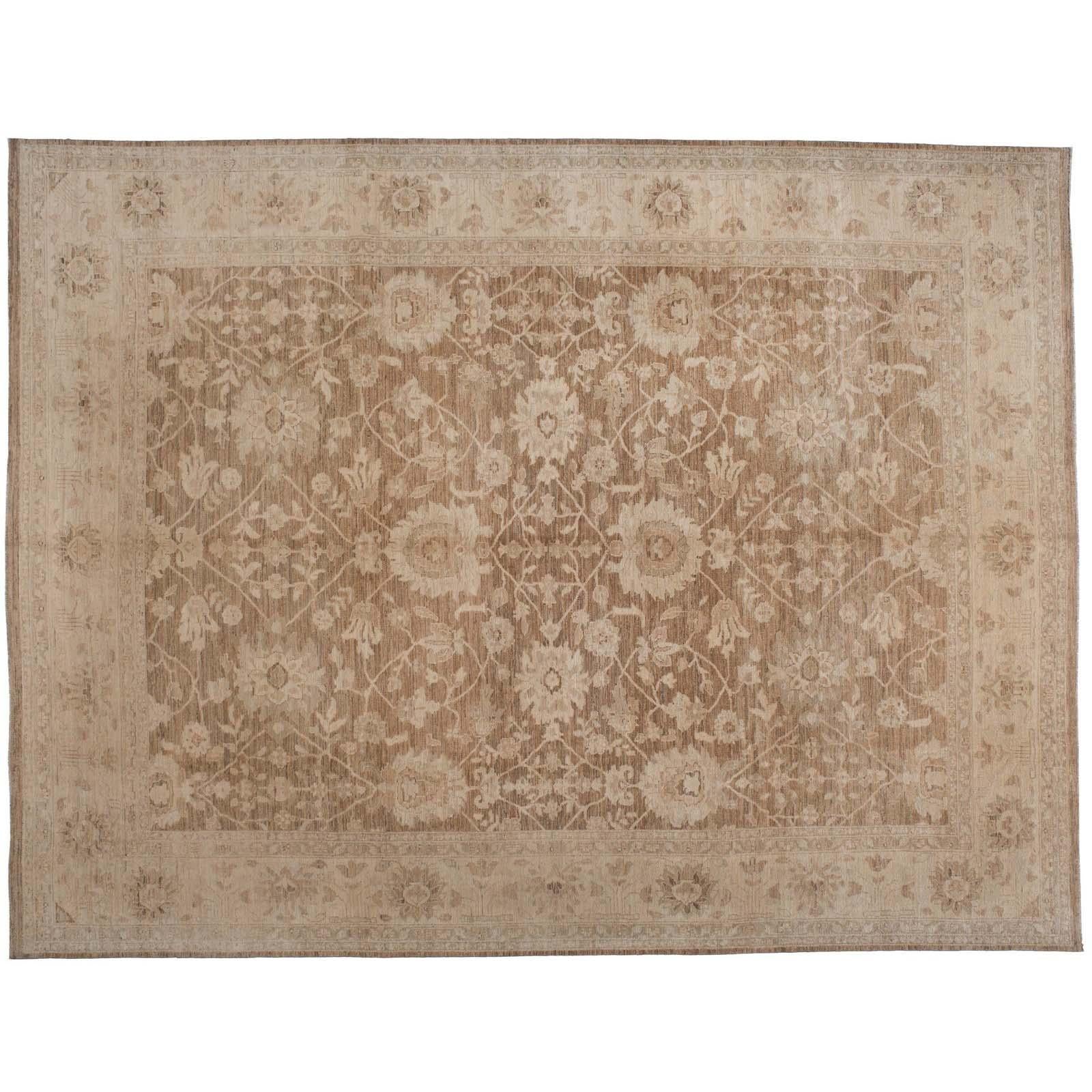 Traditional Pakistani Brown Floral Wool Area Rug For Sale