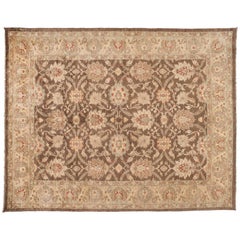 Traditional Pakistani Brown Rug with Floral Medallions