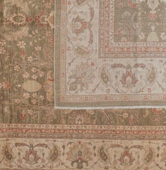 Traditional Pakistani Green Area Rug with Floral Medallions
