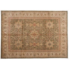 Traditional Pakistani Green Area Rug with Floral Medallions