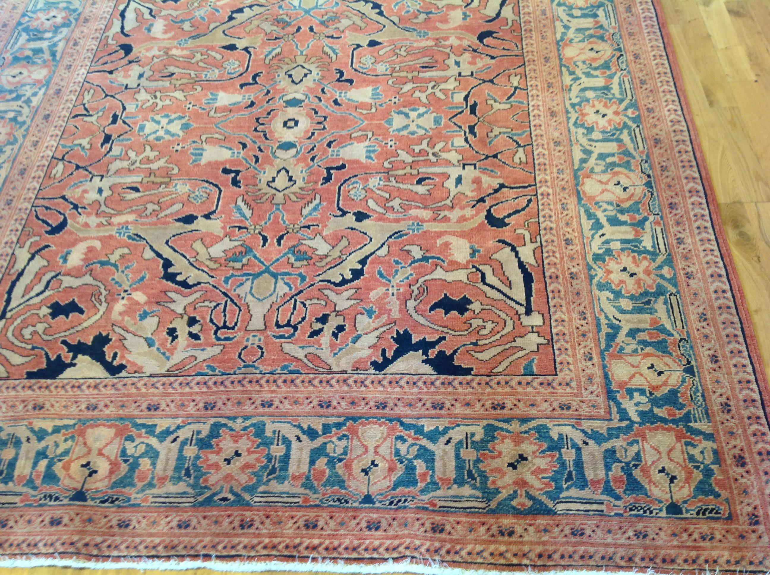 red and teal area rug