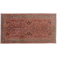 Traditional Pakistani Red Wool Area Rug with Teal Border