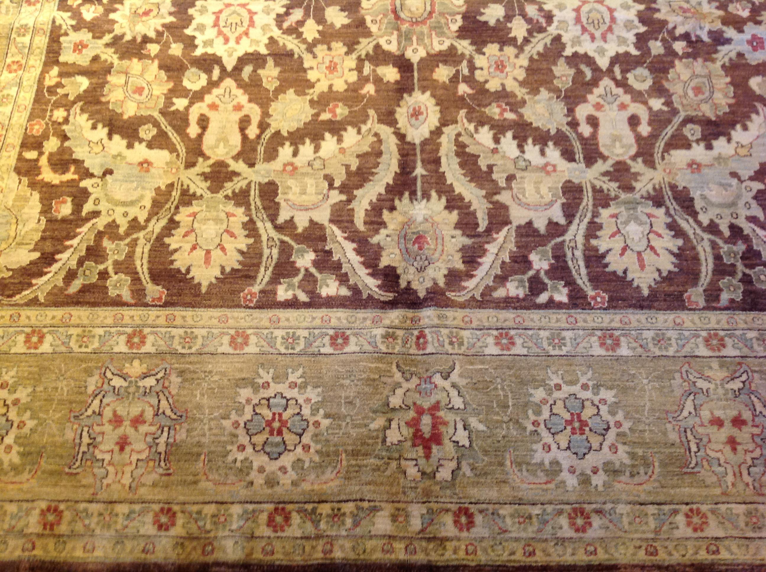 Hand-Knotted Traditional Pakistani Rug in Brown and Beige For Sale