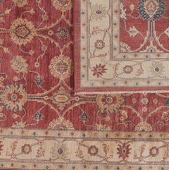 Traditional Pakistani Rug with Red, Teal and Beige