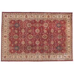 Traditional Pakistani Rug with Red, Teal and Beige
