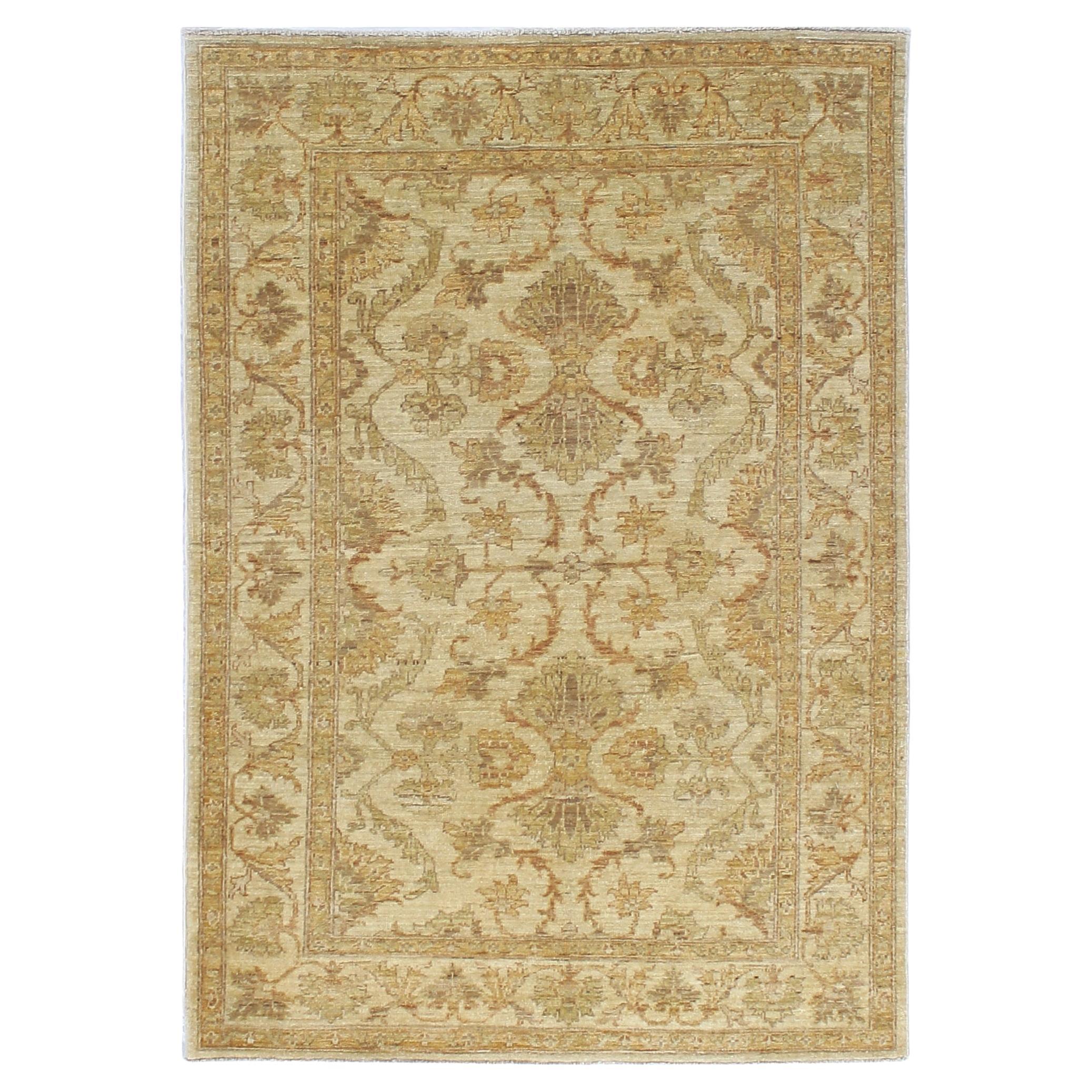 Tappeto tradizionale pakistano in lana - 4x6, marrone morbido e beige
