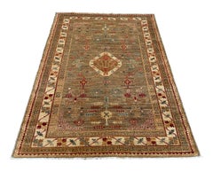 Traditional Pakistani Wool Rug – 4x6 Vibrant Oranges, Blues, and Creams