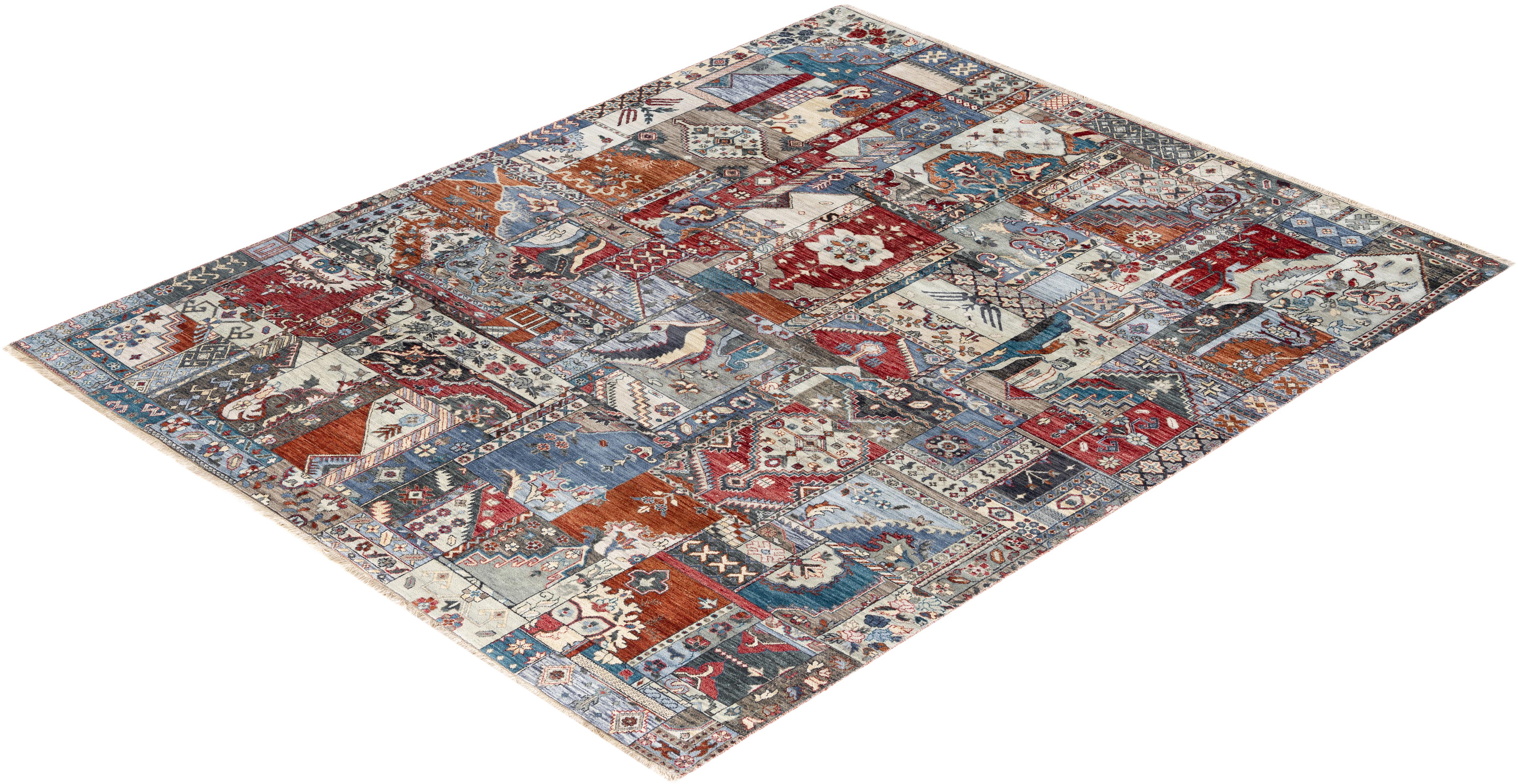 Traditionelle Patchwork Hand geknüpft Patchwork Wolle Brown Bereich Teppich 8' 1